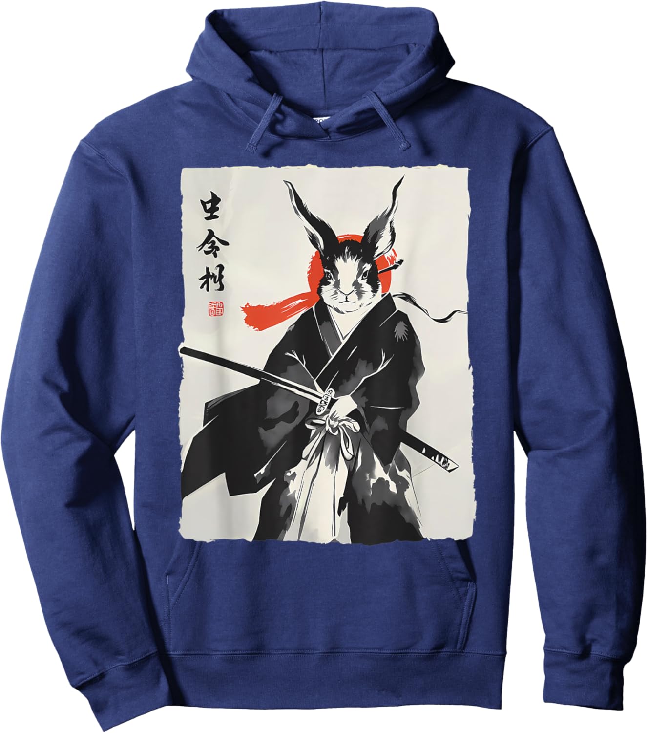 Samurai Rabbit Ronin Ukiyo Ink Warrior Japanese Rabbit Art Hoodie - Hoodie | Navy