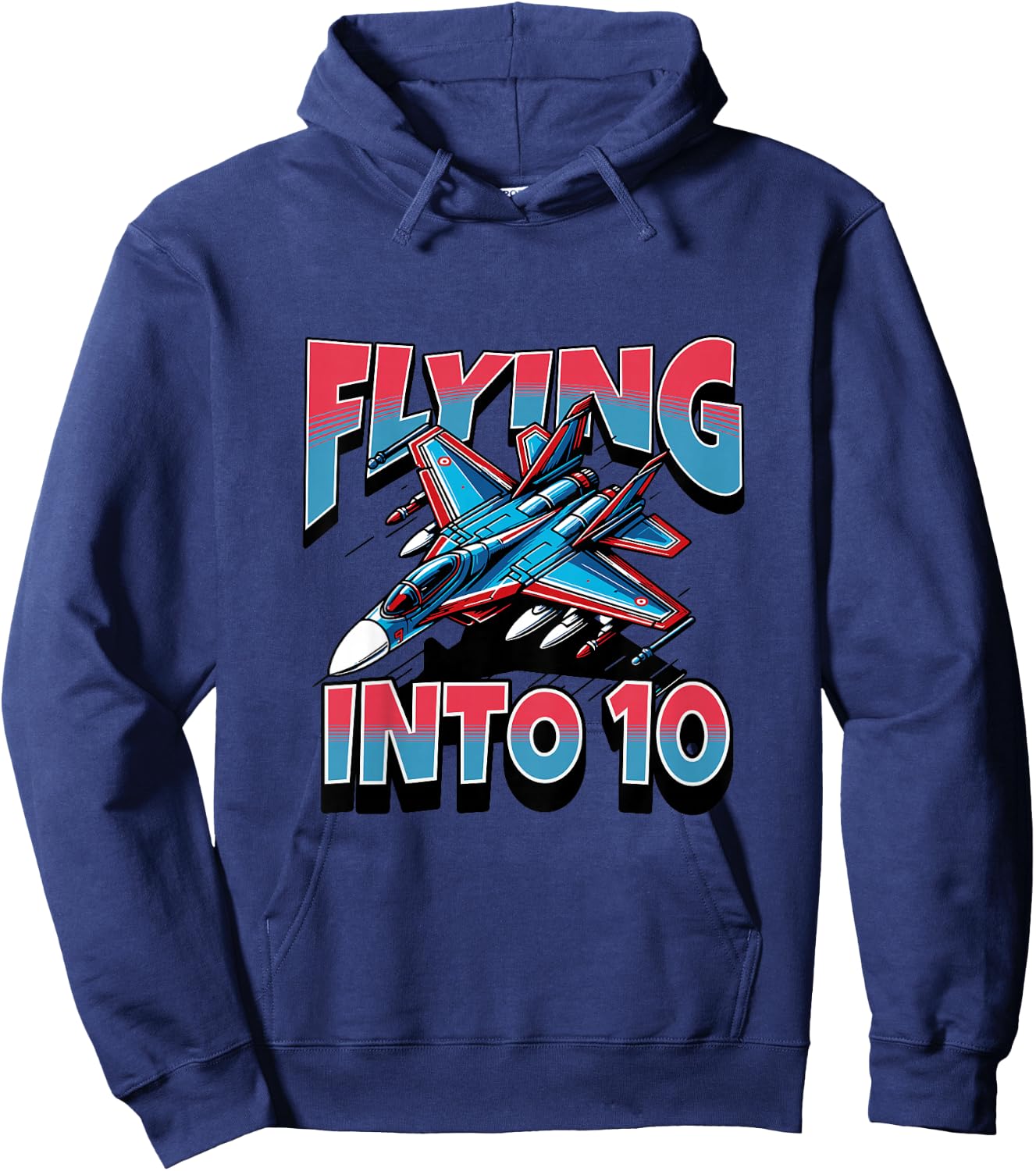 Kids Jet Fighter Flying Into 10 Year Old 10th Birthday Boy Hoodie - Hoodie | Navy