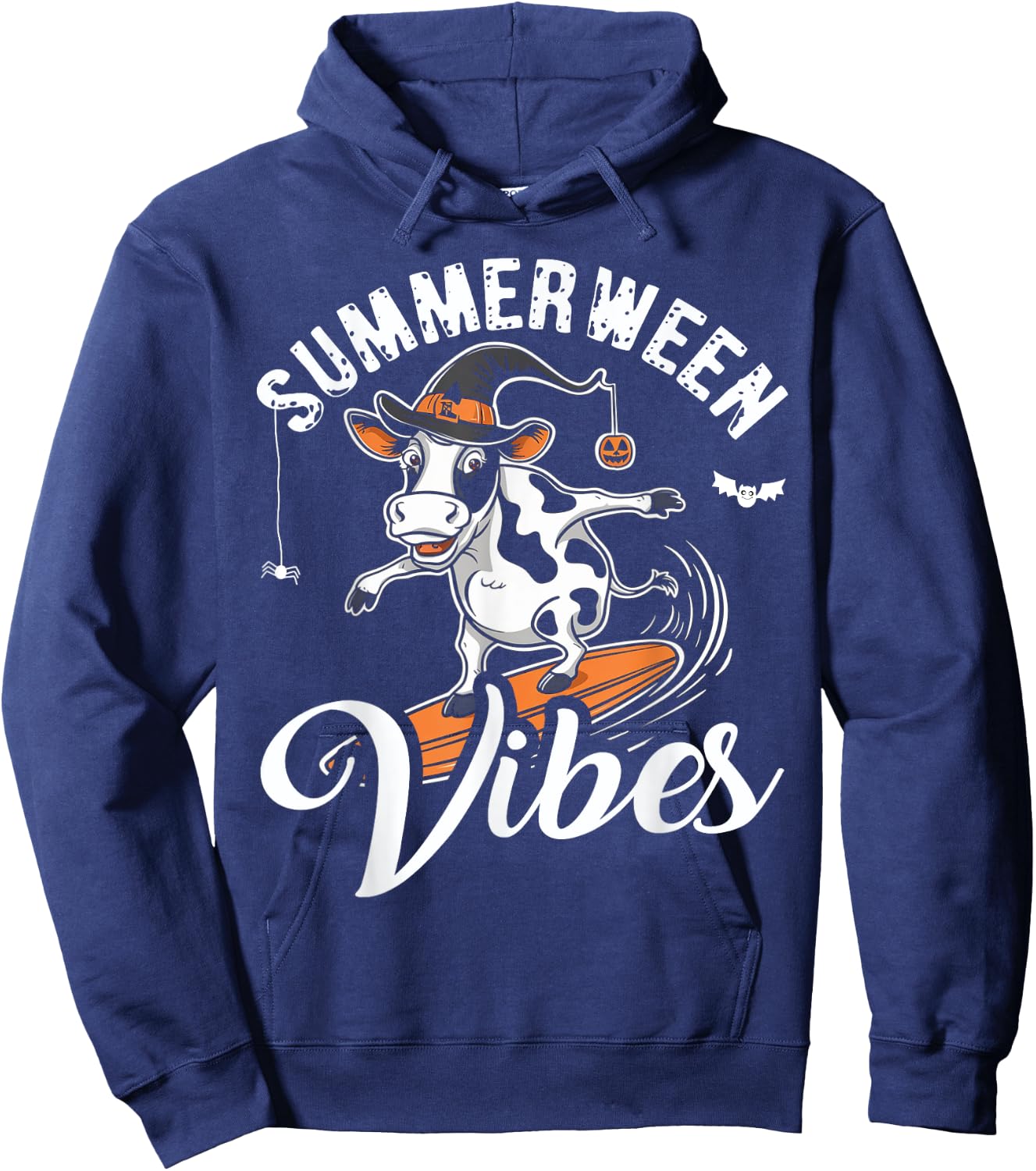 Summerween Vibes Funny Cow Surfing Summer Halloween Vacation Hoodie - Hoodie | Navy
