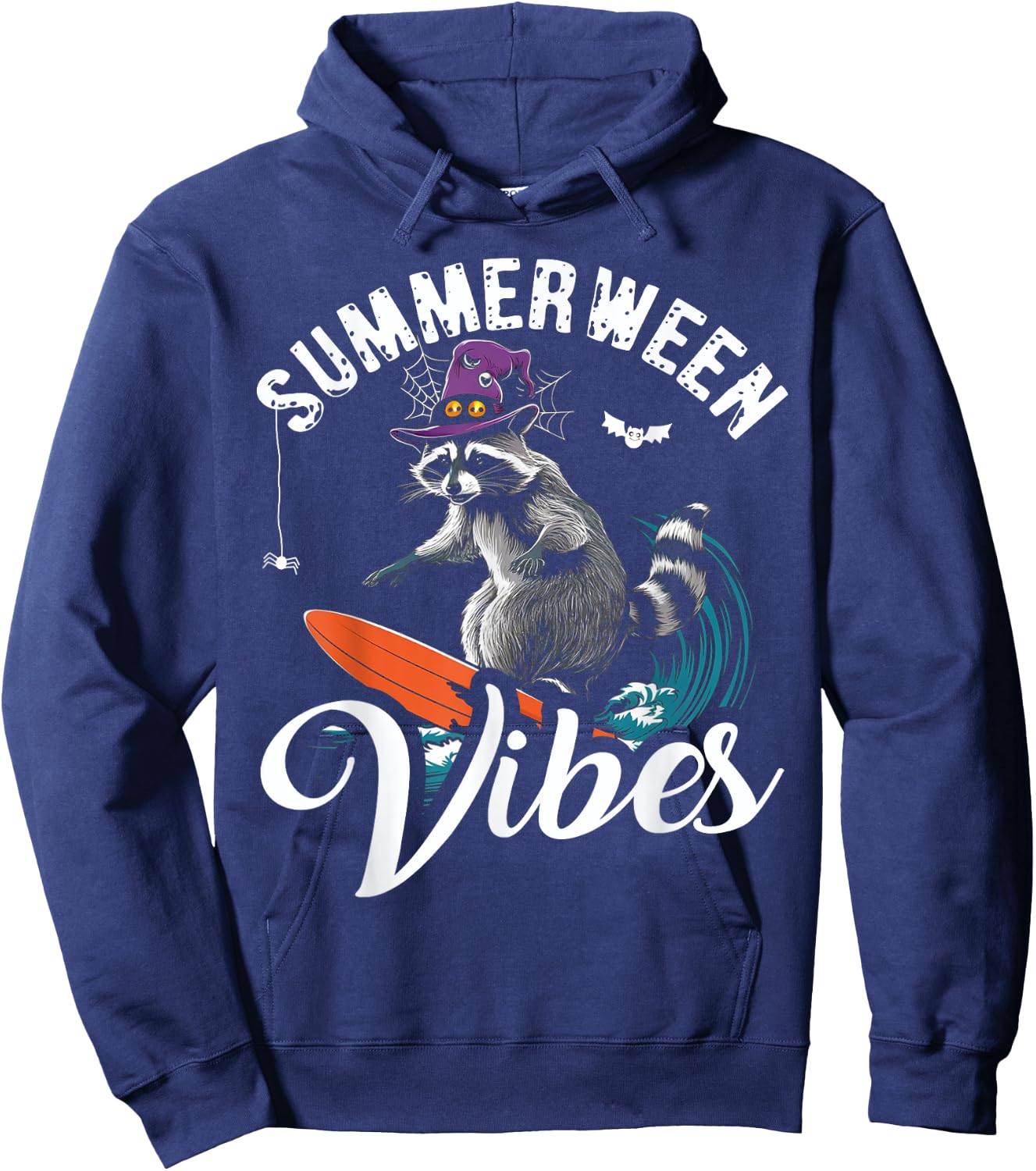 Summerween Vibes Raccoon Surfing Summer Halloween Vacation Hoodie - Hoodie | Navy
