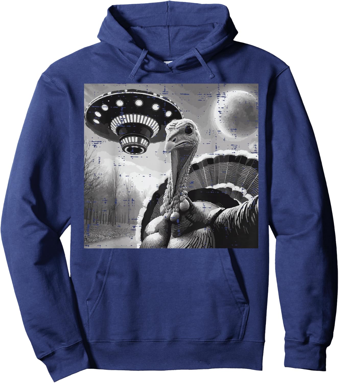 Thanksgiving Turkey UFO Selfie Funny Alien Men Women Kids Hoodie - Hoodie | Navy