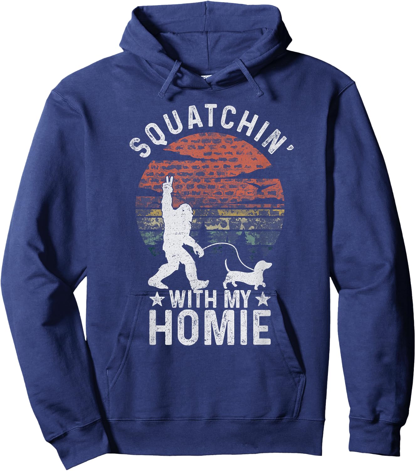 Funny Bigfoot Walking Weiner Dog Clothing Bigfoot Walking Dachshund Sasquatch Wiener Dog Lover Hoodie - Hoodie | Navy