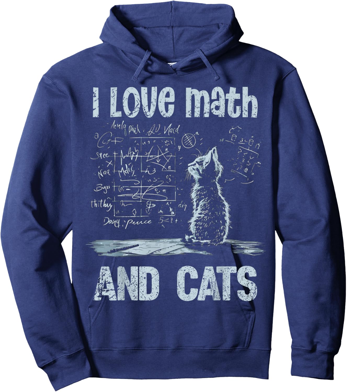 I Love Math and Cats Funny Cat Lover Science Teacher Student Hoodie - Hoodie | Navy