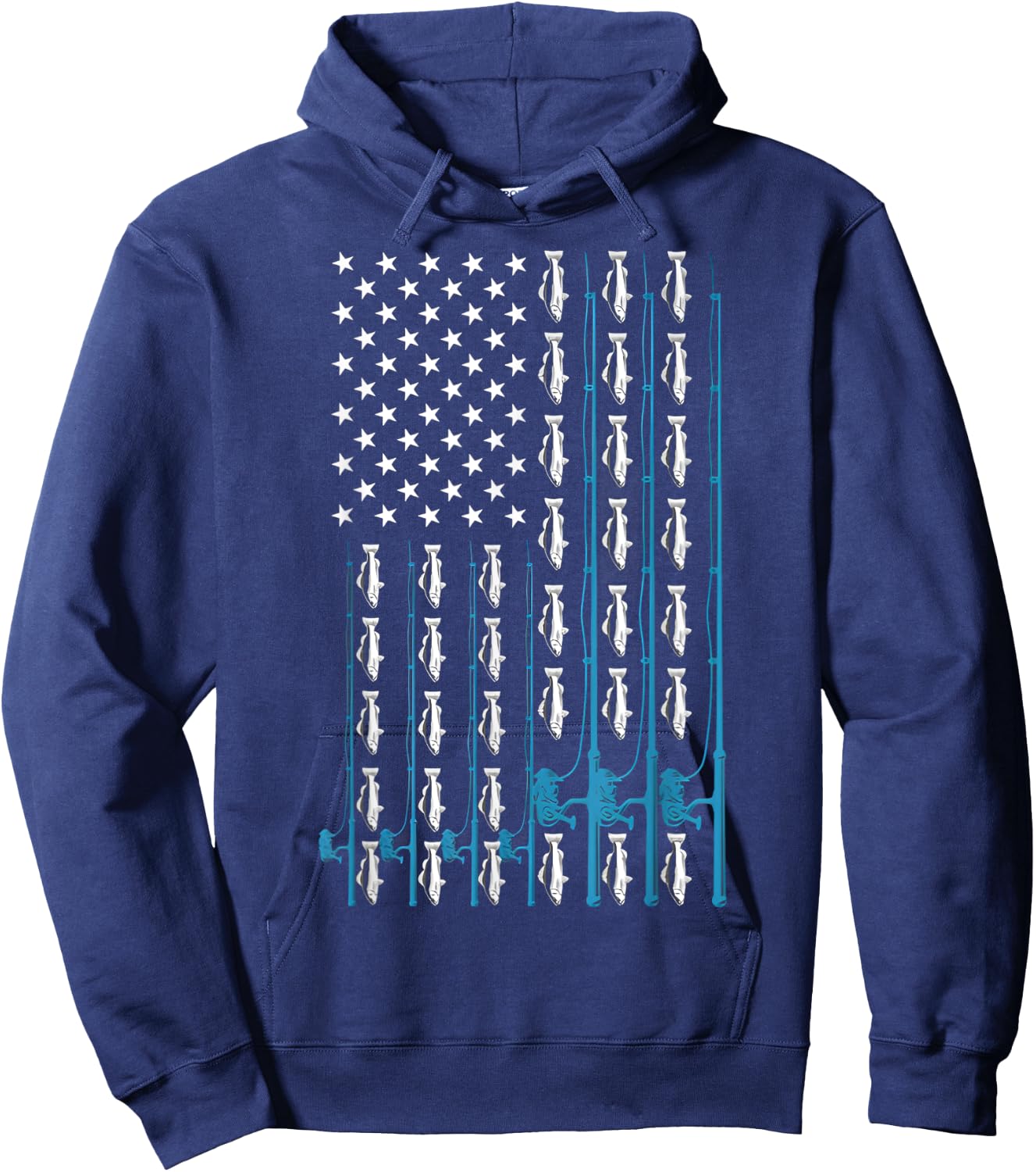 Fishing Rod Fishing Lover Fisherman Vintage American Flag Hoodie - Hoodie | Navy