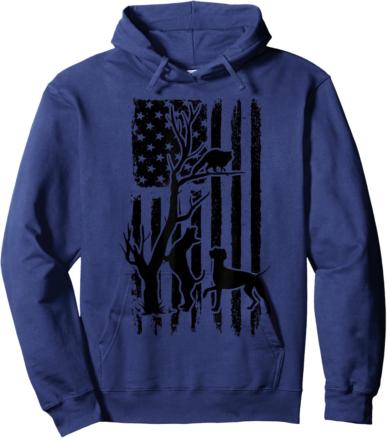 Dog Lover Apparel Co. Patriotic Coonhunter USA Flag Hunting Dog Coon Hound , Small, Grey Hoodie - Hoodie | Navy