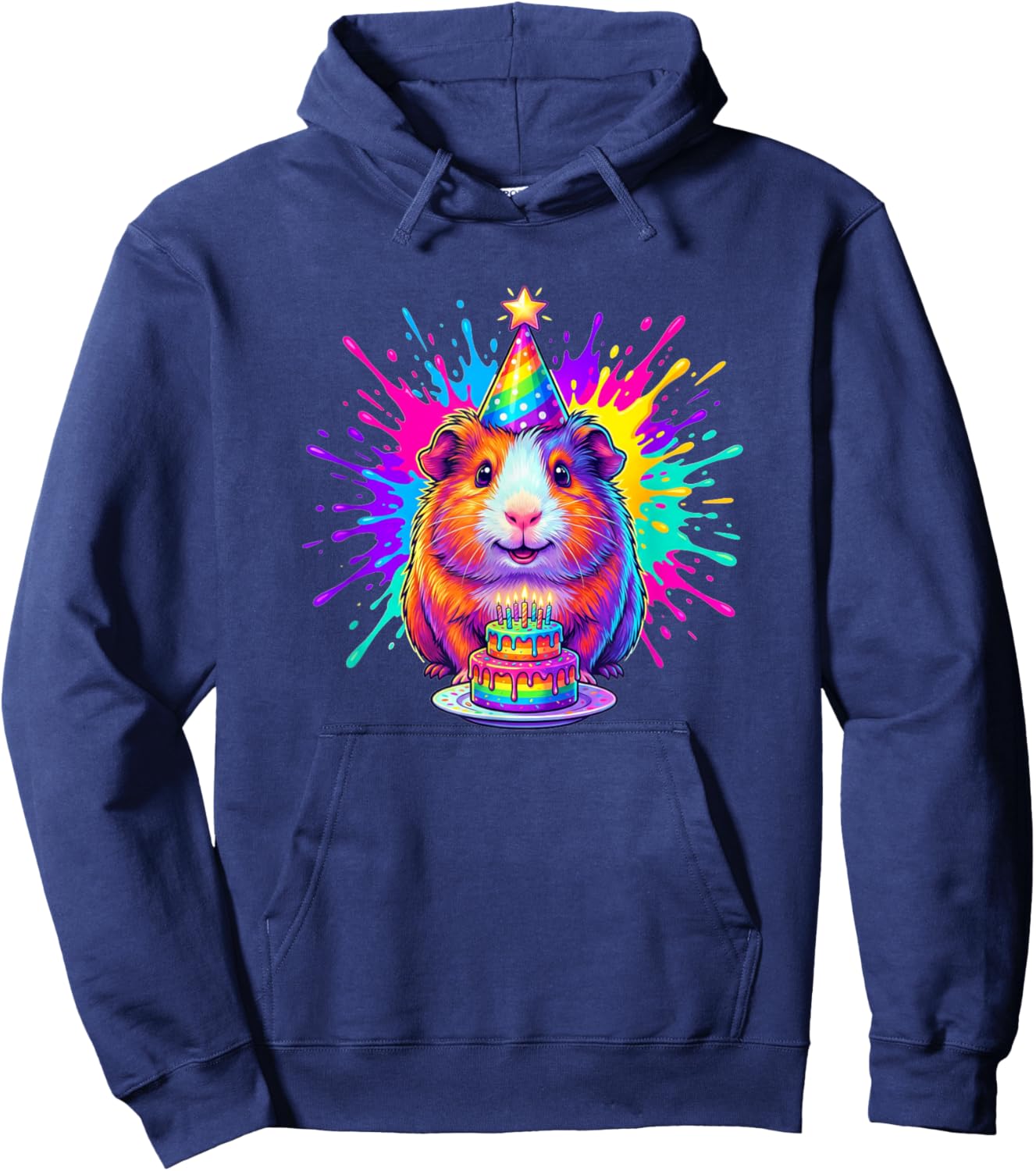 Happy Birthday Guinea Pig Rainbow Cake Party Hat Hoodie - Hoodie | Navy