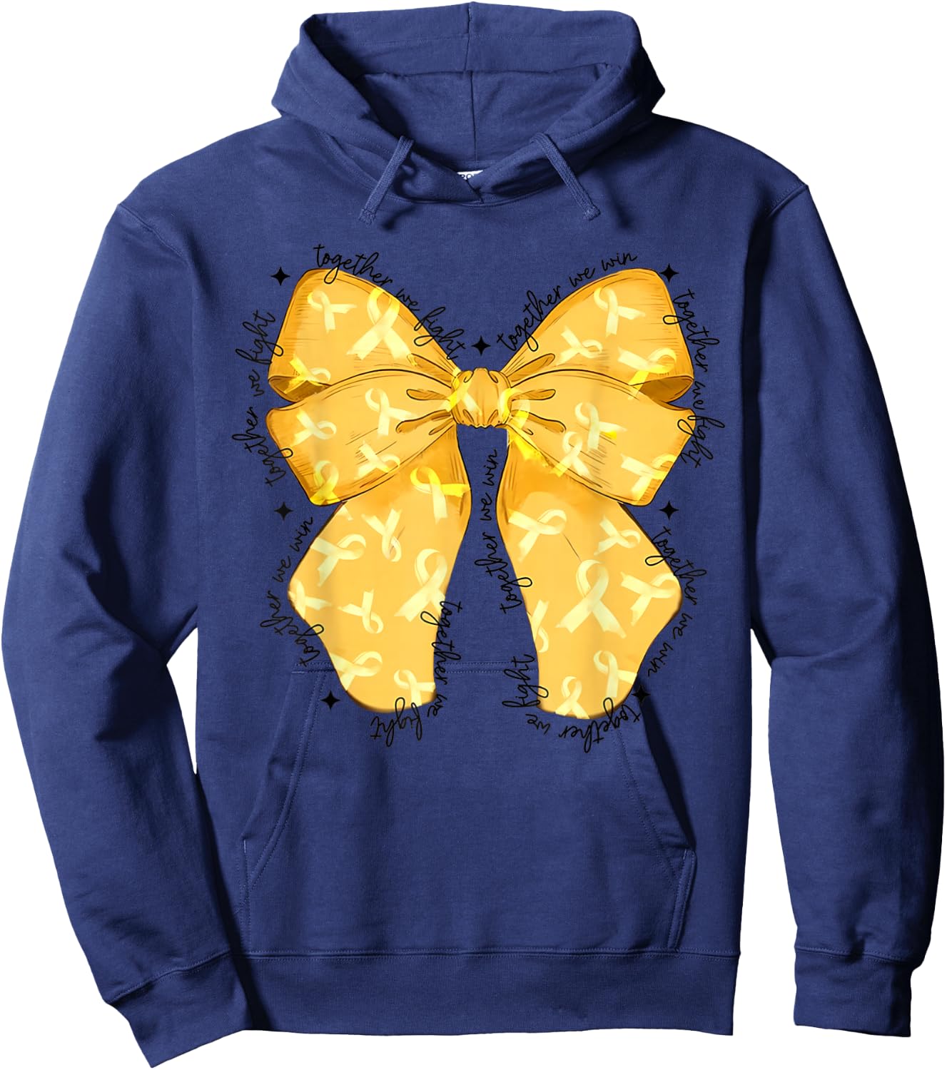 Cute Coquette Bow Together We Fight We Win Childhood Cancer Hoodie - Hoodie | Navy
