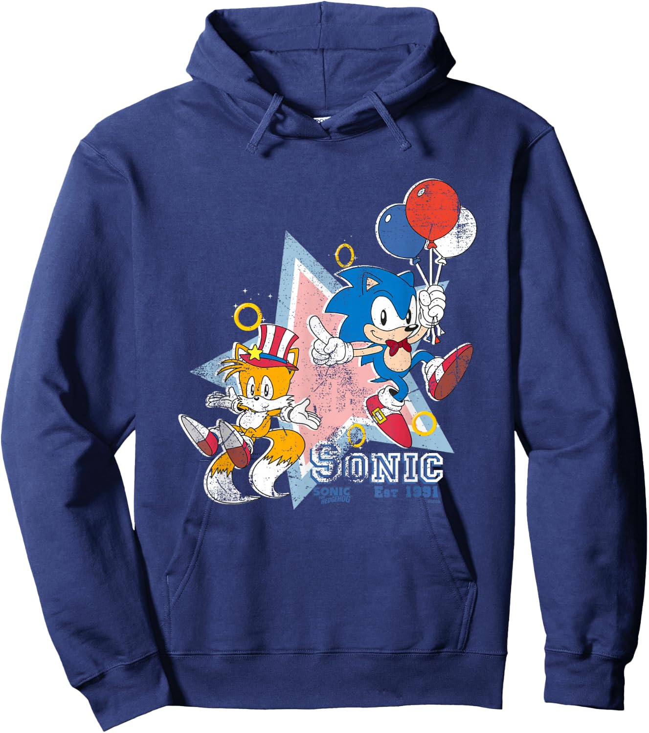 Sonic The Hedgehog Americana Sonic & Tails Celebration Retro Hoodie - Hoodie | Navy