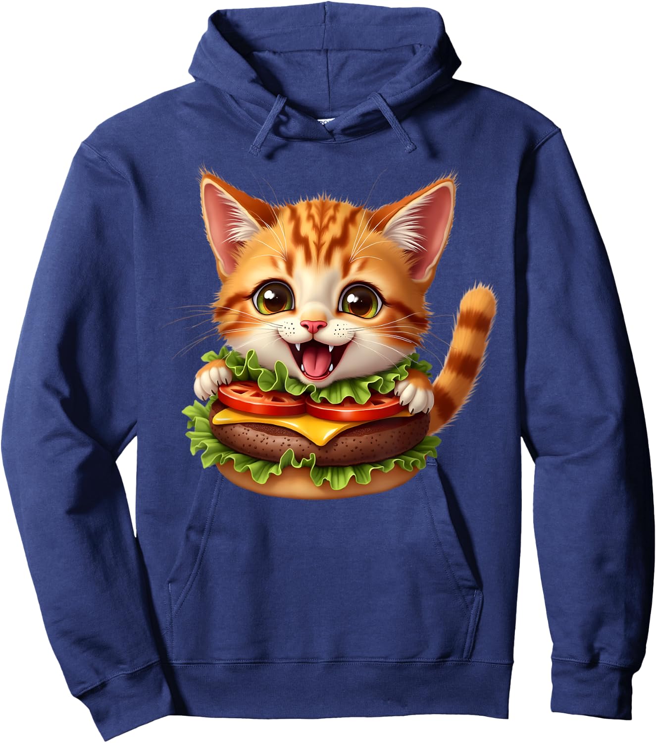 Funny Fast Food Cat Burger Lover Cute Cats Cheeseburger Men Women Kids Hoodie - Hoodie | Navy