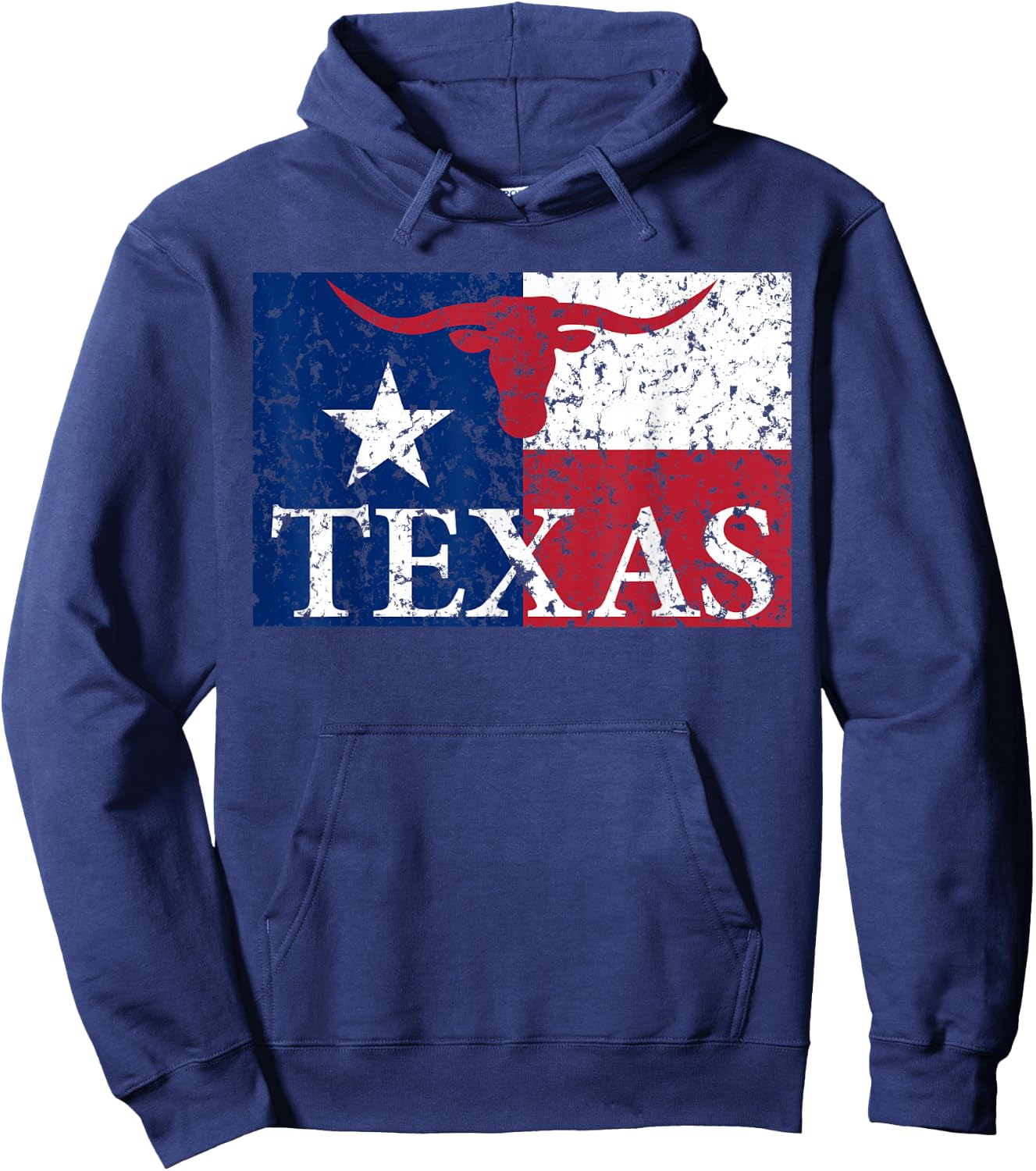 I Love Texas Longhorn Faded Grunge TX Flag Hoodie - Hoodie | Navy