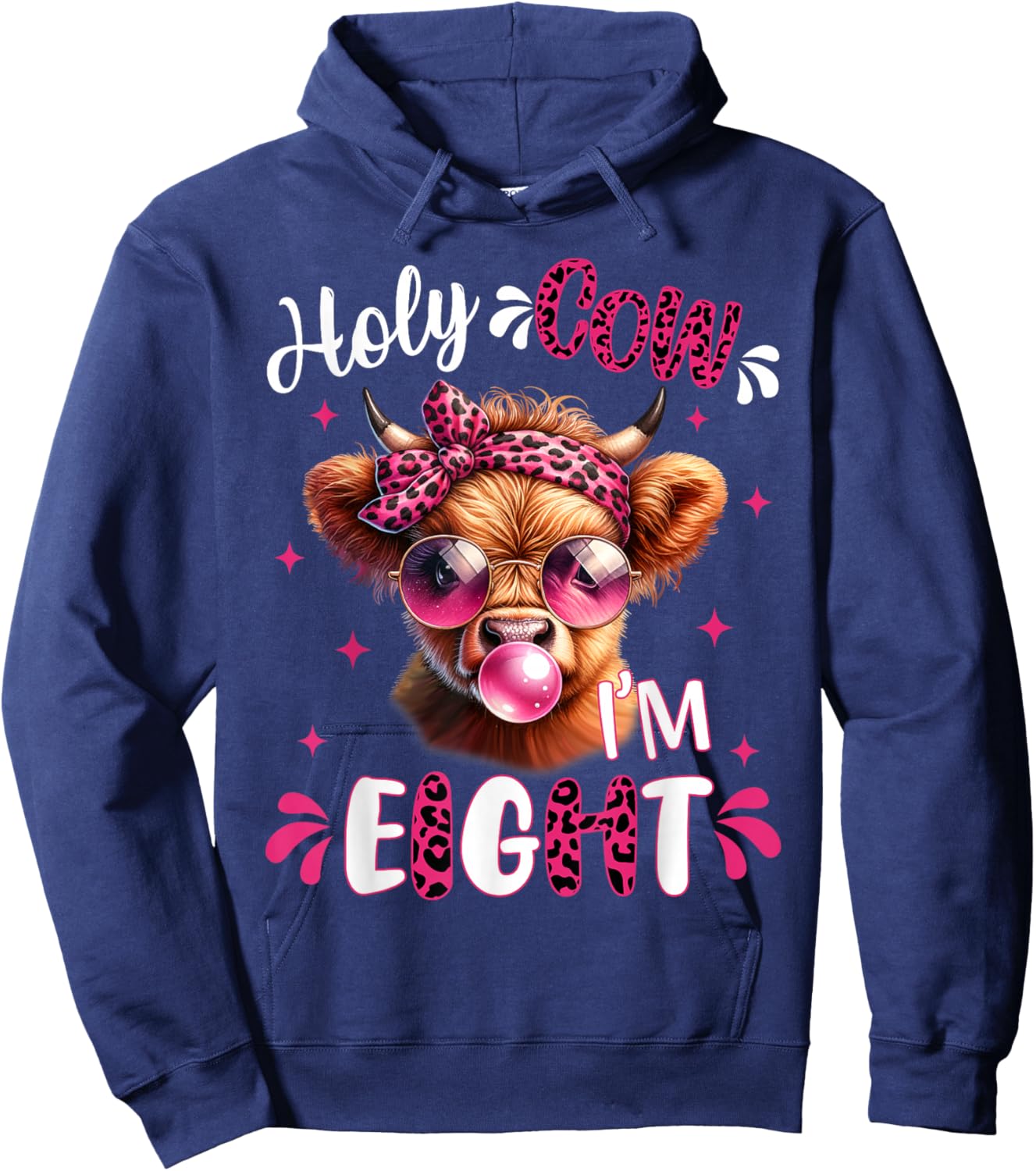 I'm Eight Years Old Girl It's My 8th Birthday Highland Cow Hoodie - Hoodie | Navy
