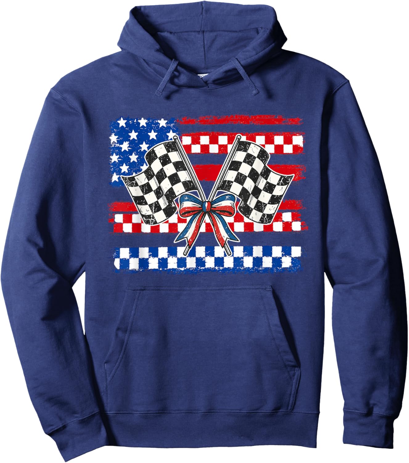 Patriotic Racing Flags Shirt Checkered Flag USA Race Day Hoodie - Hoodie | Navy