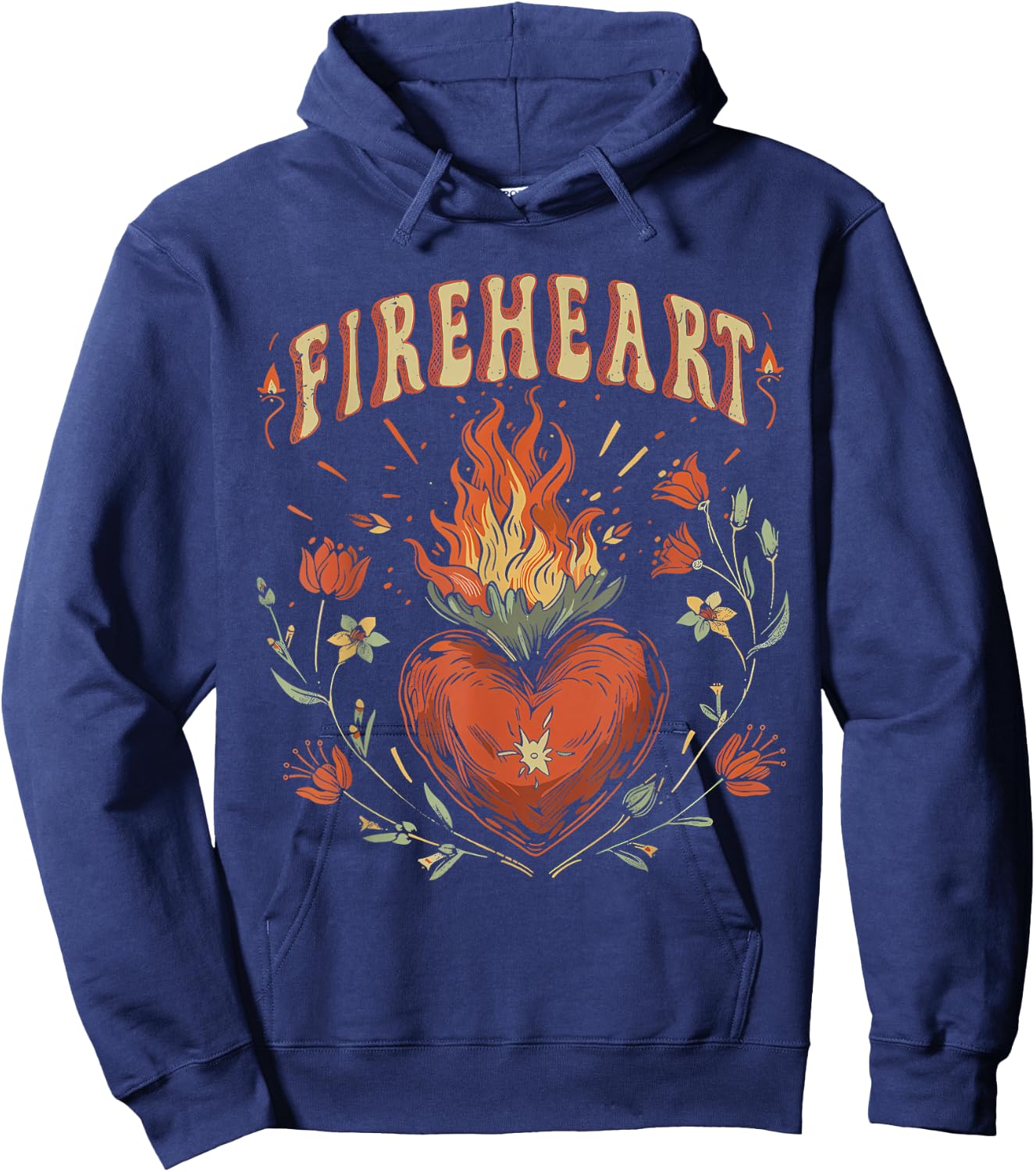 Vintage Fire-Heart Hoodie - Hoodie | Navy