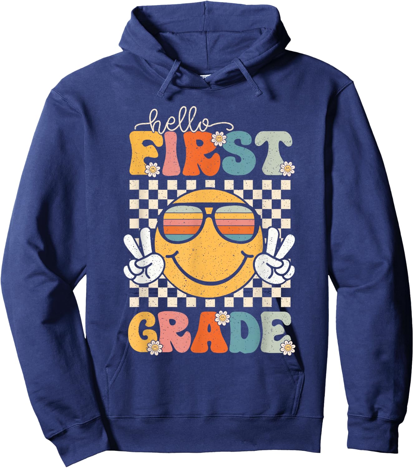 Hello First Grade Retro 1st Day of School 1st Grade Team Hoodie - Hoodie | Navy
