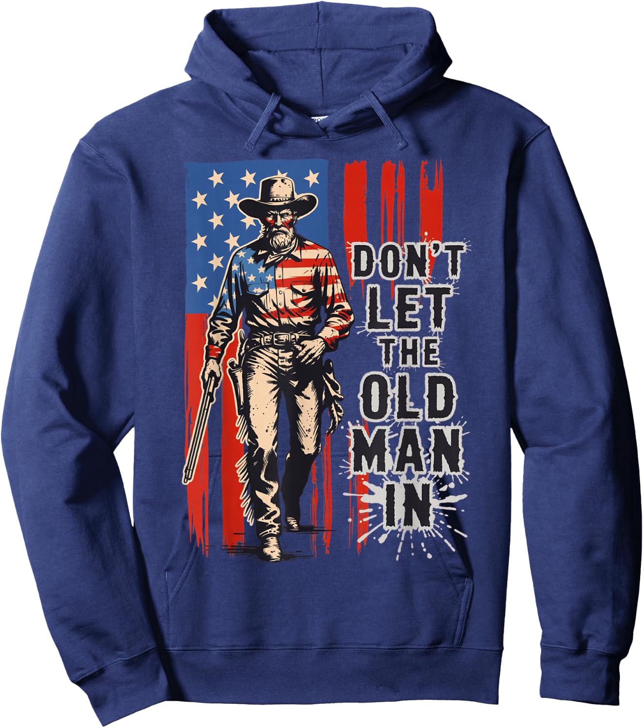 Don't Let The Old Man in Vintage American Flag Cowboy Hoodie - Hoodie | Navy