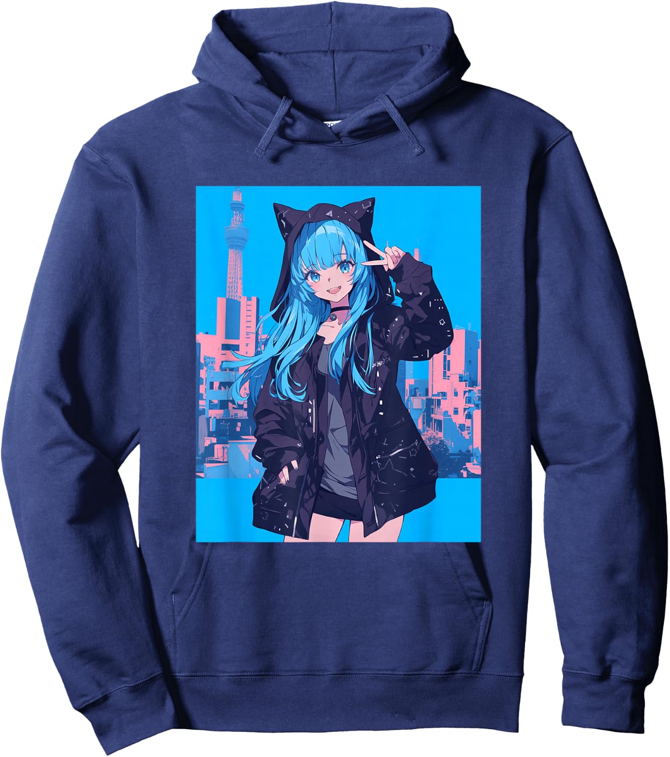 Japanese Anime Girl Hoodie - Hoodie | Navy