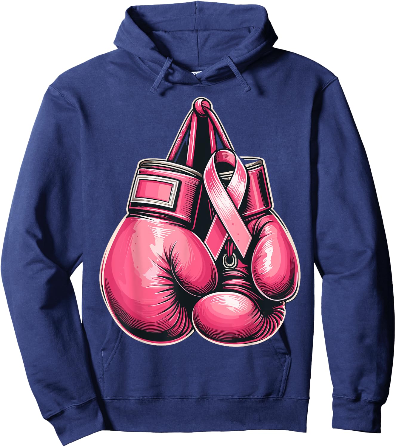 Breast Cancer Boxing Glove Pink Ribbon Awareness Fight Women Hoodie - Hoodie | Navy