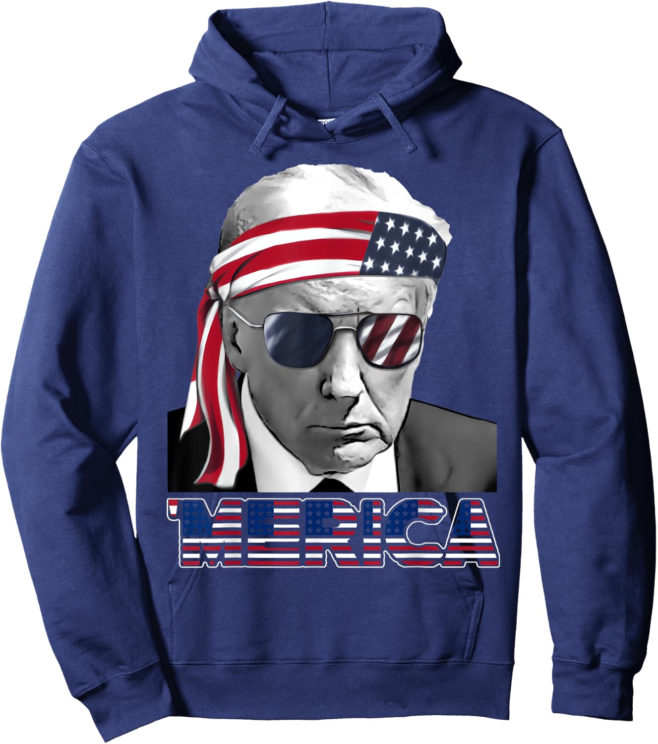 'MERICA TRUMP Happy 4th Of July Trump American Flag Hoodie - Hoodie | Navy