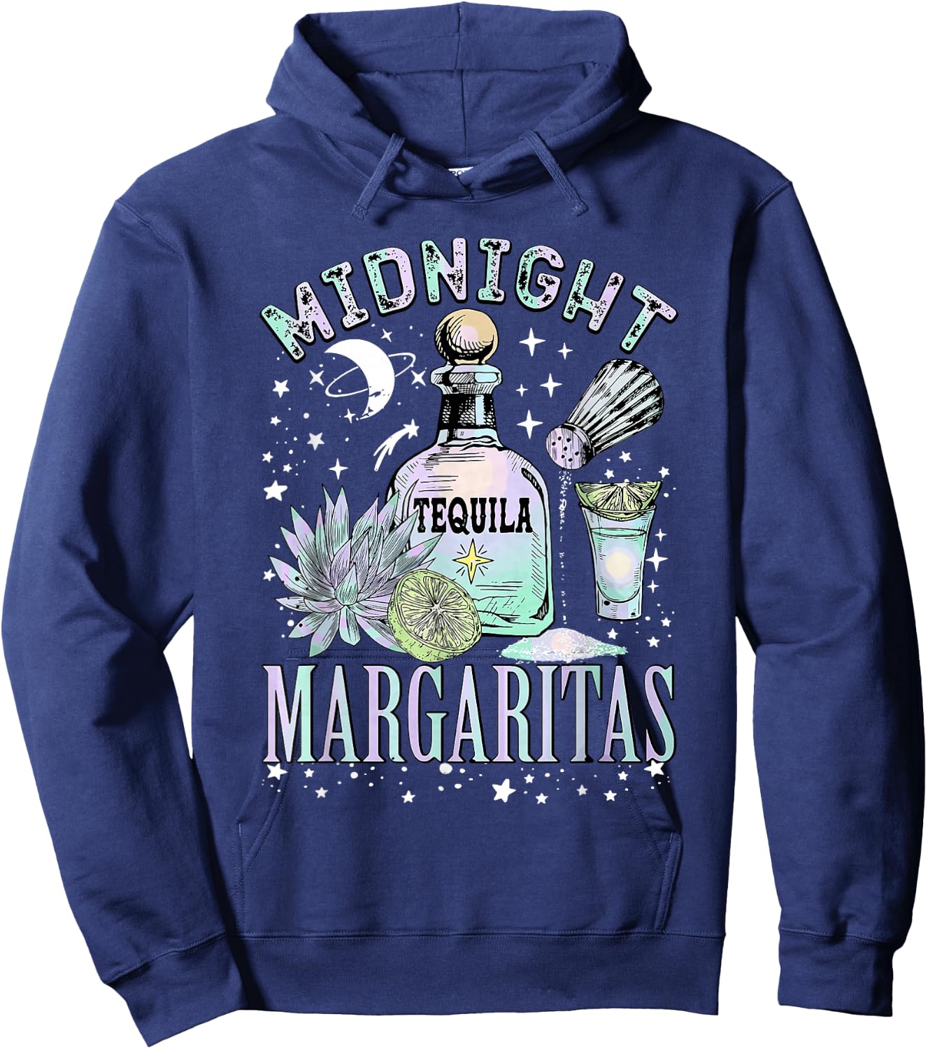 Midnight Margaritas Tequila Bottle Lime Succulent Hoodie - Hoodie | Navy