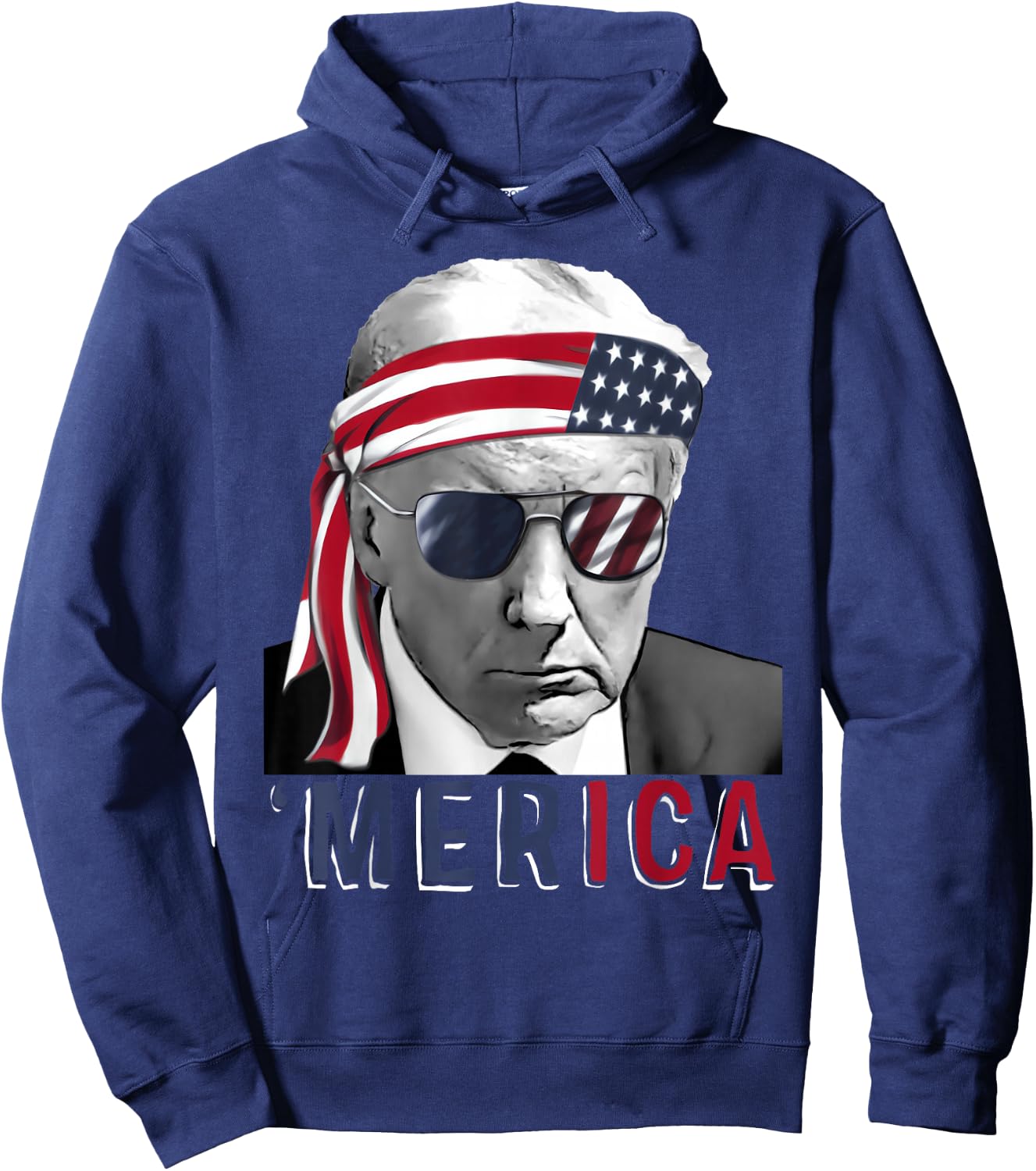 'MERICA TRUMP Happy 4th Of July Trump American Flag USA Hoodie - Hoodie | Navy