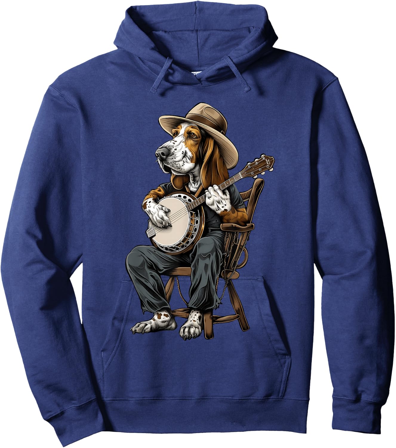 Basset Hound Dog Bluegrass Banjo Player Hoodie - Hoodie | Navy