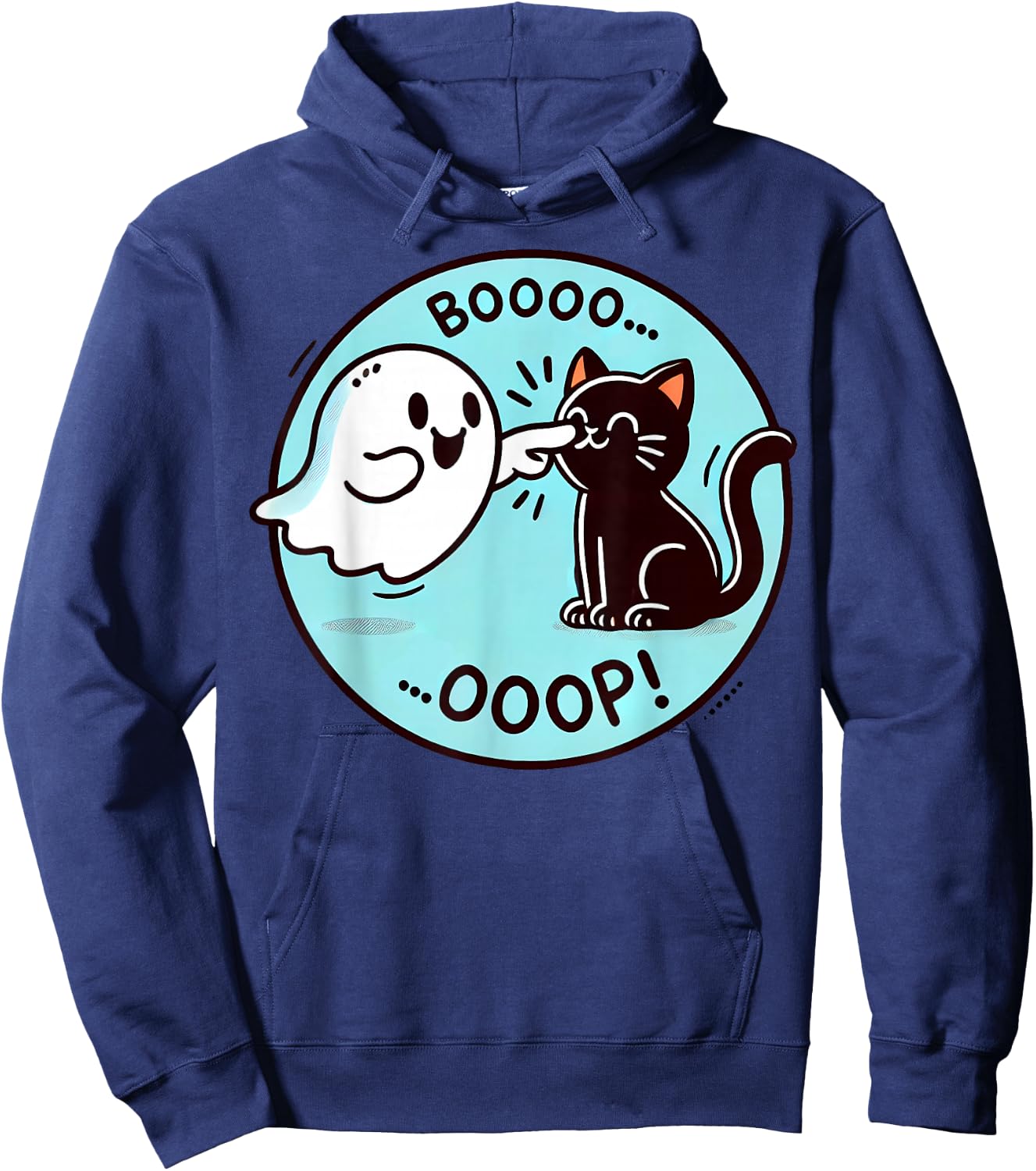 Funny Halloween Ghost Black Cat Boop Easy Lazy Costume Hoodie - Hoodie | Navy
