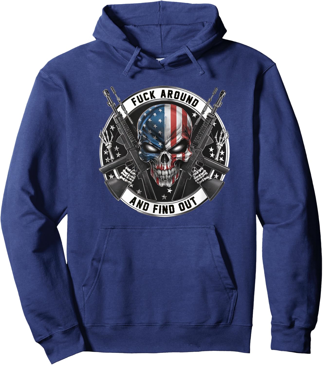 Flag Skull with American Flag F@ck Around and Find Out Hoodie - Hoodie | Navy