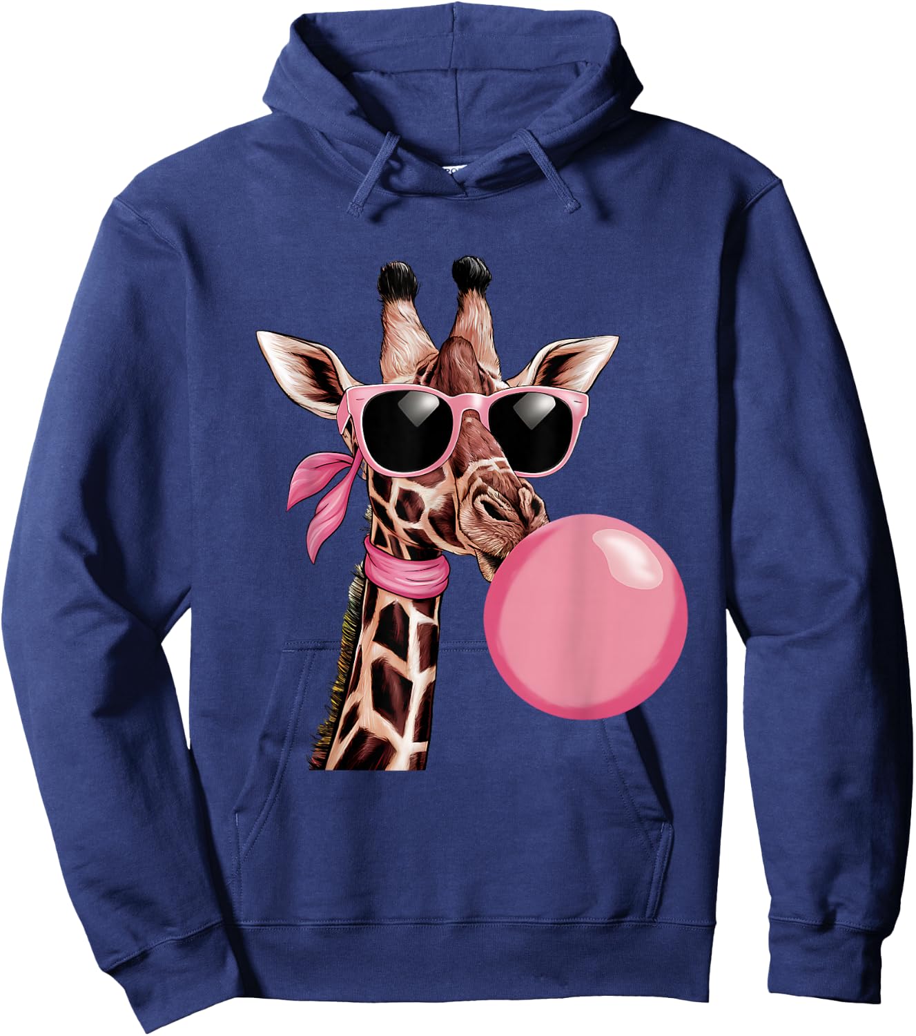 Funny Cute Giraffe Pink Bubble Gum and Pink Sunglasses Hoodie - Hoodie | Navy