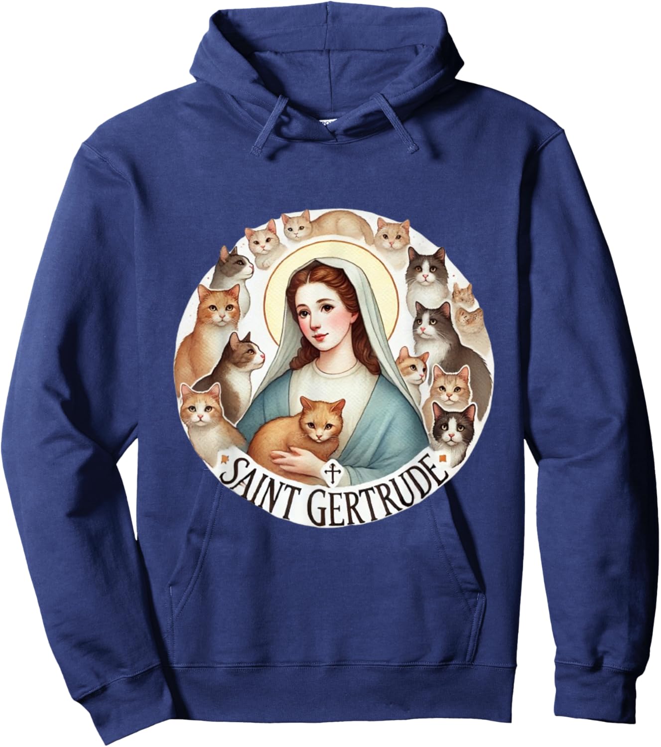 Saint Gertrude patron of cats love cats catholic saint kitty Hoodie - Hoodie | Navy