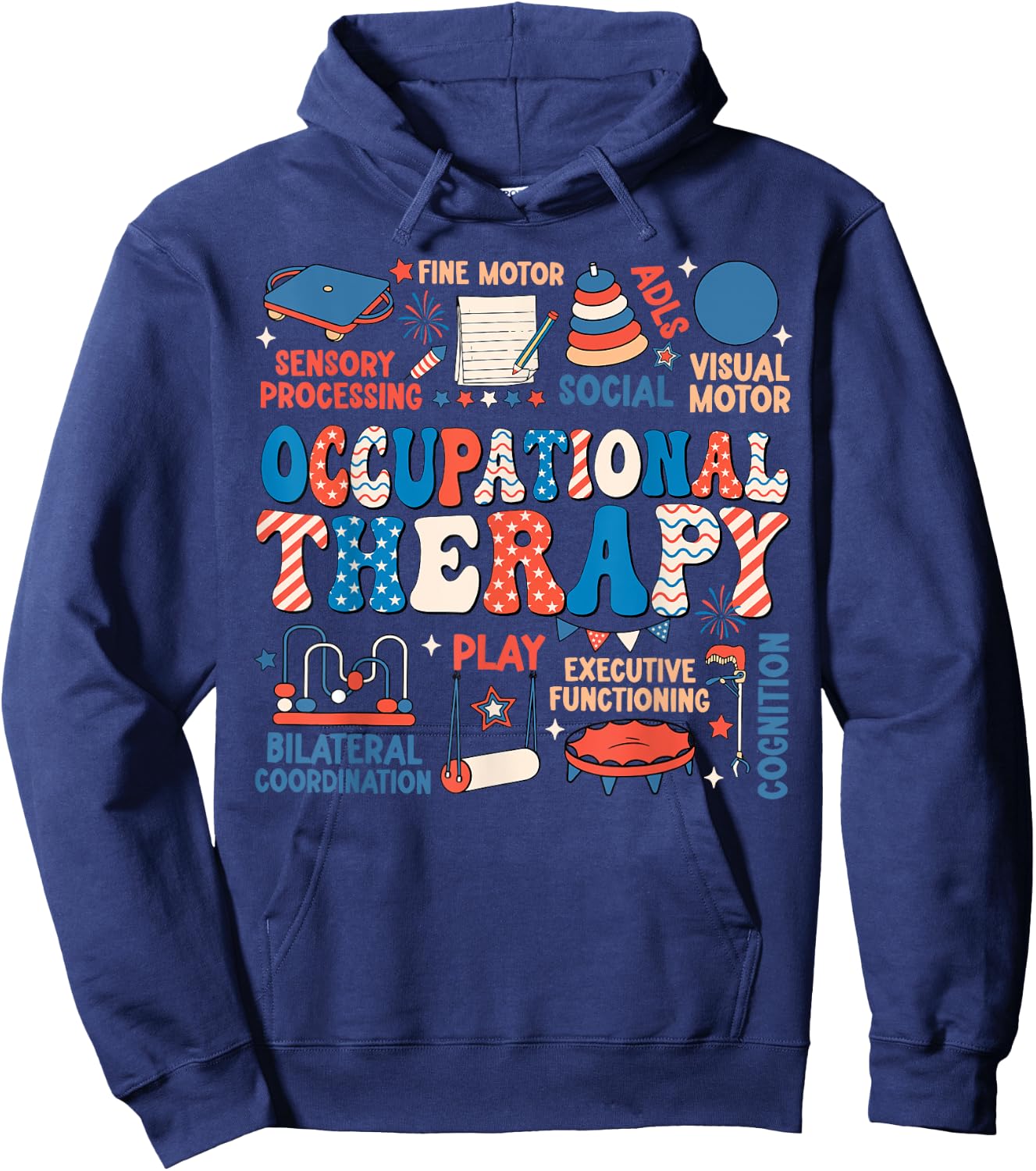 Retro Groovy Occupational Therapy OT Therapist 4th Of July Men Hoodie - Hoodie | Navy