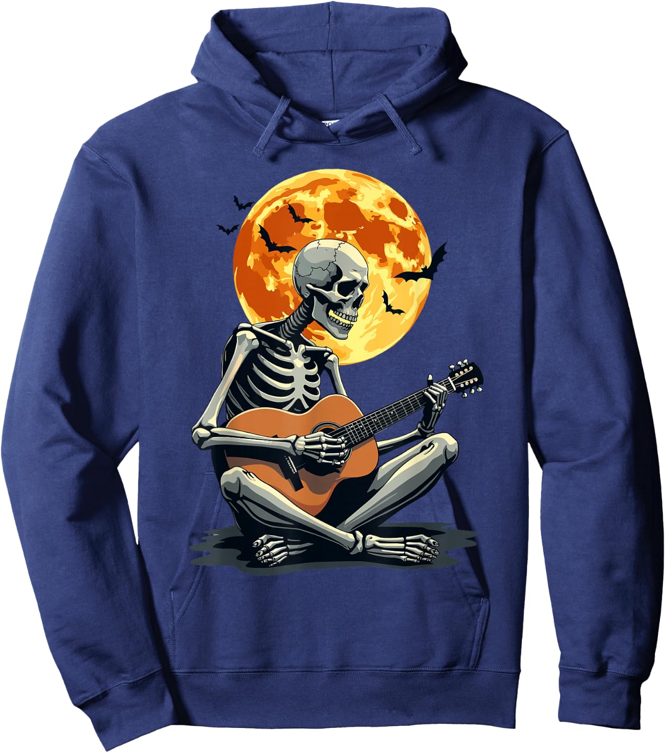 Skeleton Playing Guitar & Funny Halloween | Music & Moon Hoodie - Hoodie | Navy