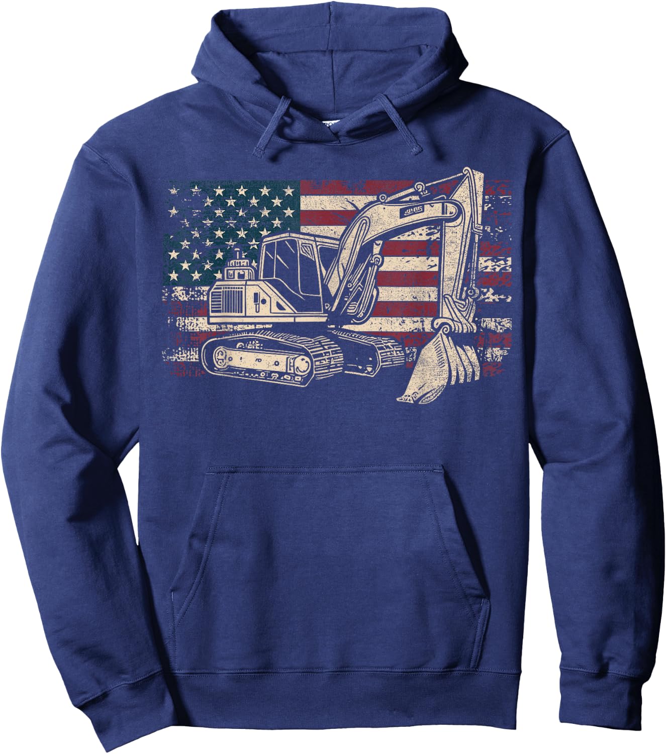 Excavator American Flag Patriotic Excavator 4th of July Hoodie - Hoodie | Navy