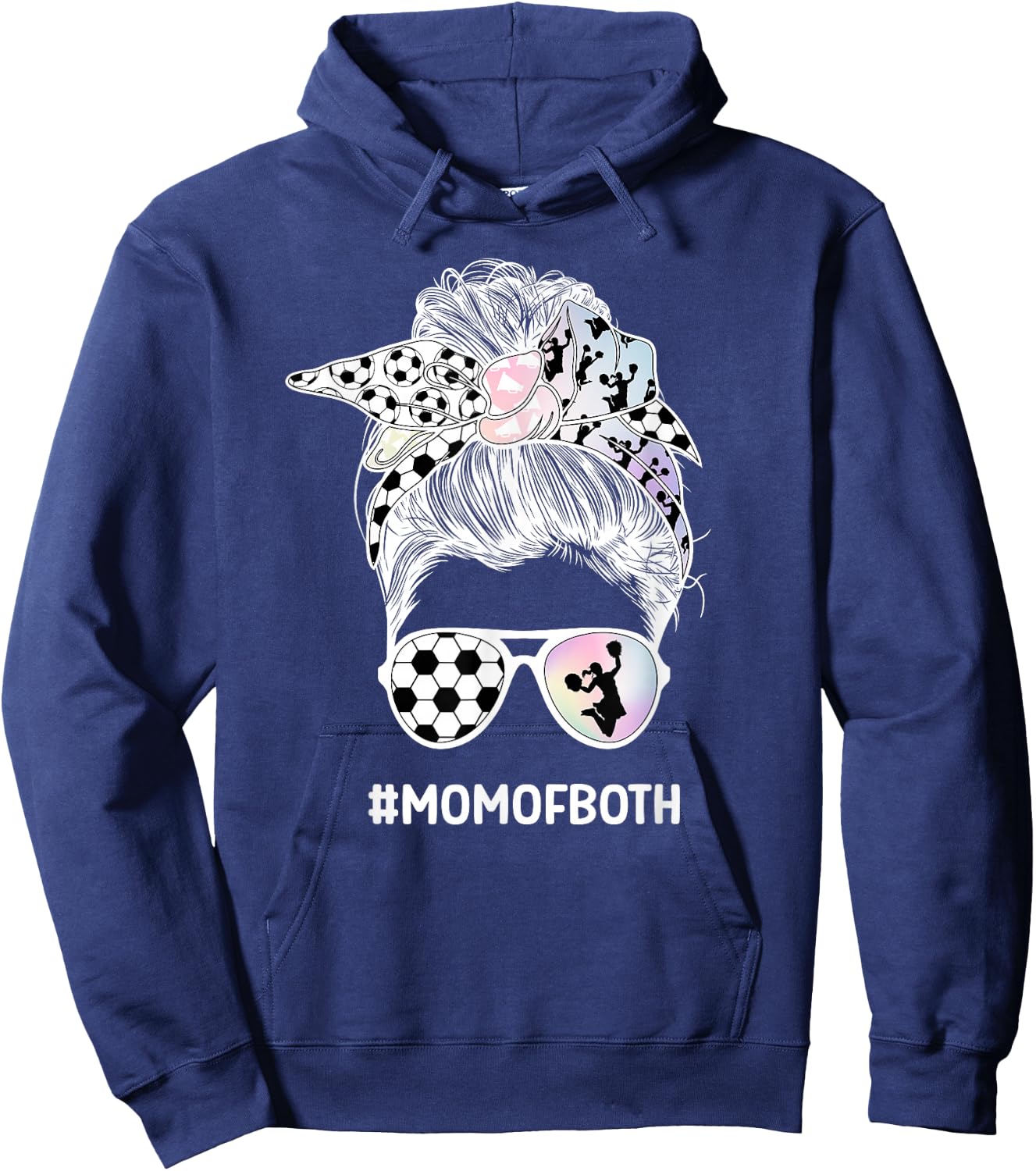 Mom Of Both Messy Bun Cheerleader & Soccer Player Mom Hoodie - Hoodie | Navy