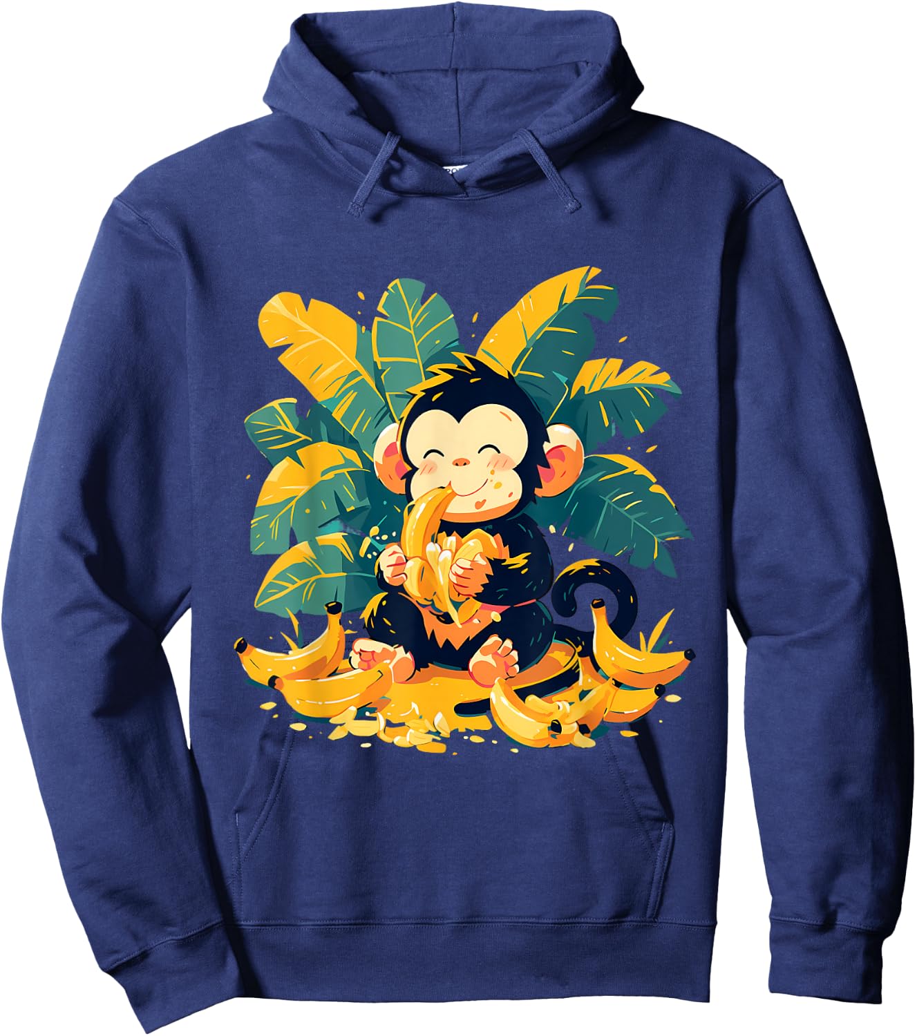 Banana Monkey Cute Monkey Nature Colourful Wildlife Hoodie - Hoodie | Navy
