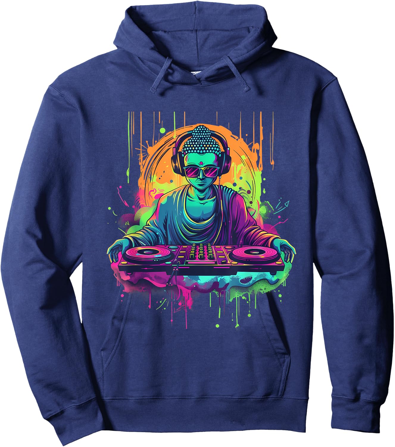 Buddha DJ House Turntable DJ Buddha Meditation Dance Club Hoodie - Hoodie | Navy