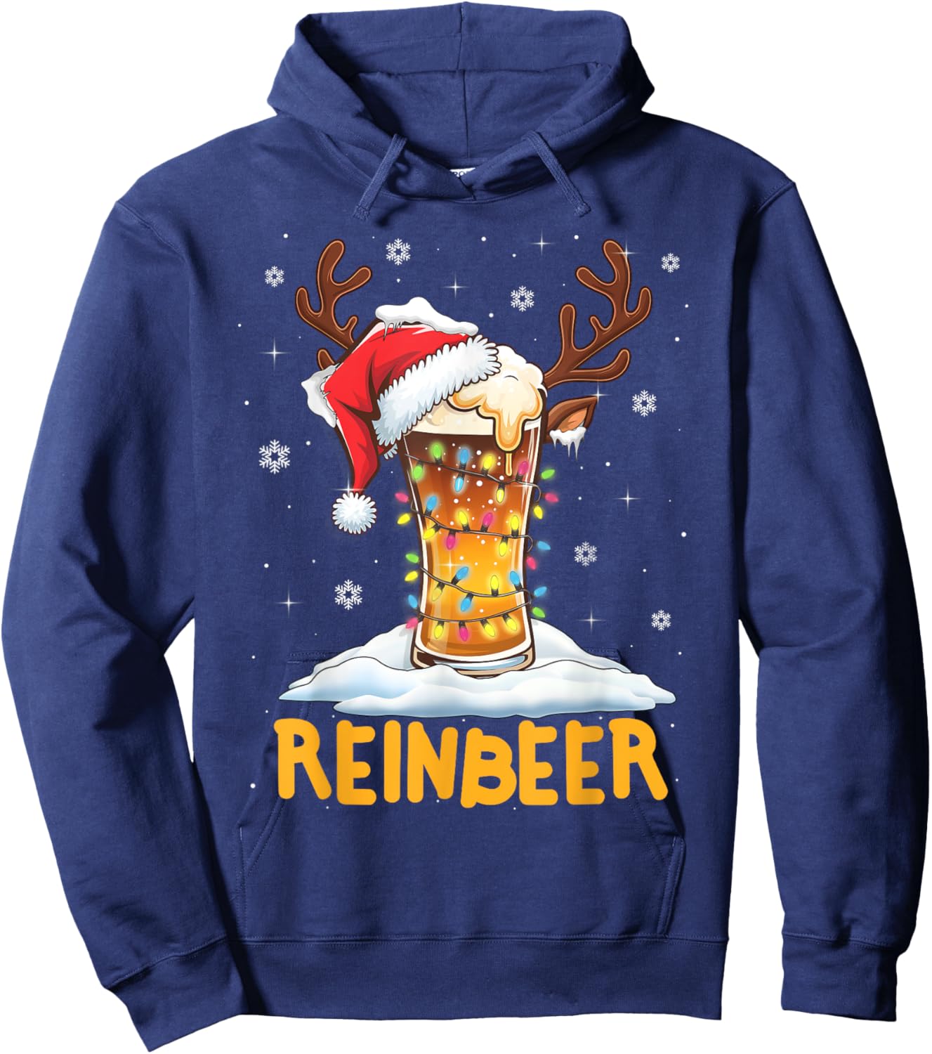 Winedeer Reinbeer Santa Hat Reindeer Couple Xmas Matching Hoodie - Hoodie | Navy