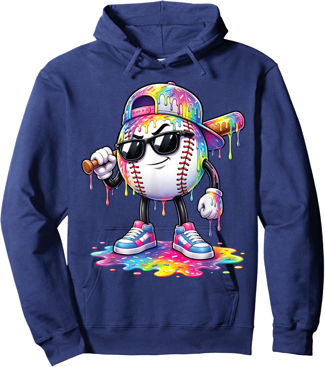 Baseball Drip for Boys Kids Player Ice Cream Dripping Hoodie - Hoodie | Navy