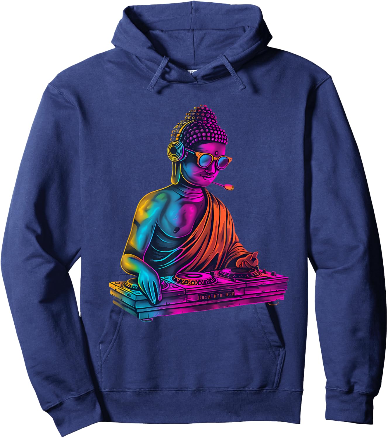 Buddha DJ Turntable DJ Buddha Techno EDM House Buddhism Hoodie - Hoodie | Navy