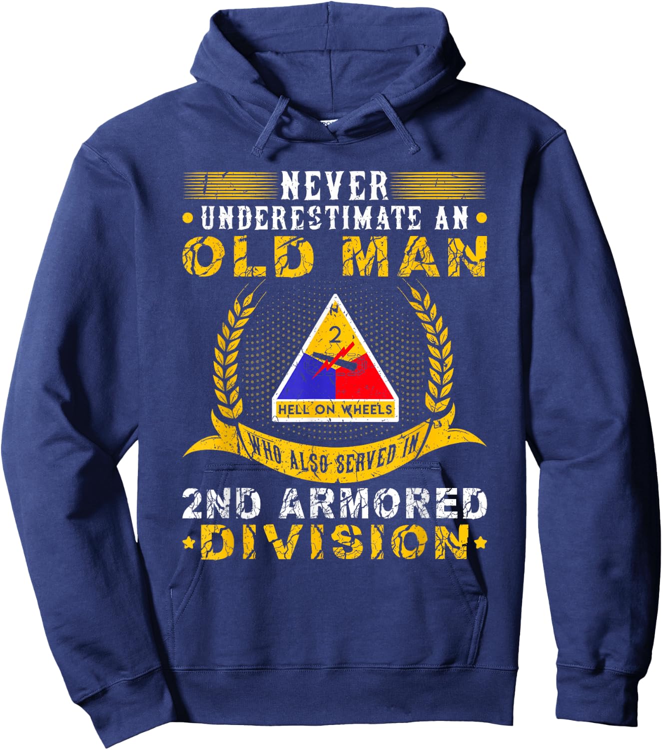 Old Man 2nd Armored Division Military Army War Veteran Hoodie - Hoodie | Navy