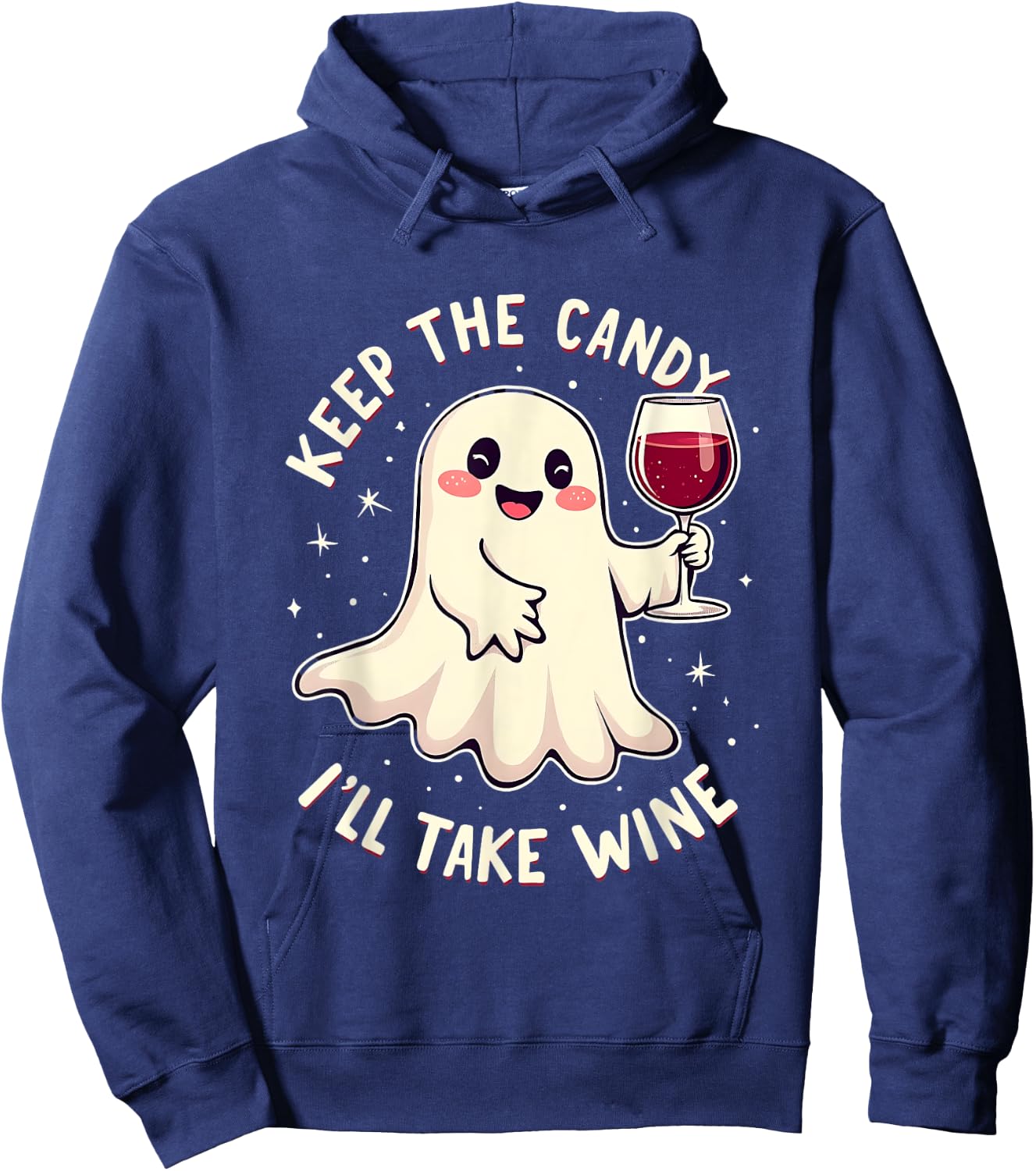 Keep The Candy I'll Take Wine Funny Halloween Ghost Wine Hoodie - Hoodie | Navy