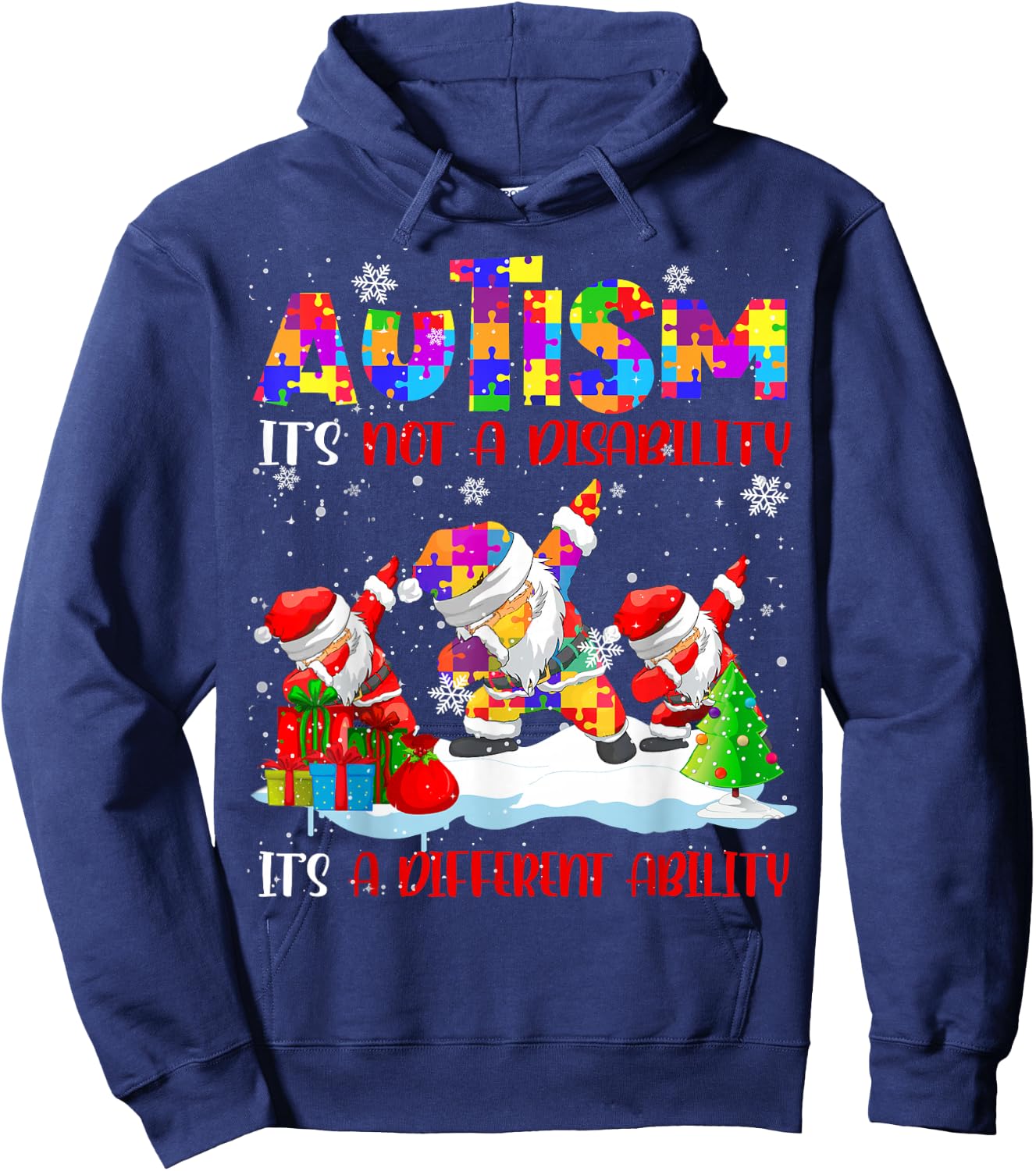Autism It's Not A Disability Dabbing Santa Christmas Autism Hoodie - Hoodie | Navy
