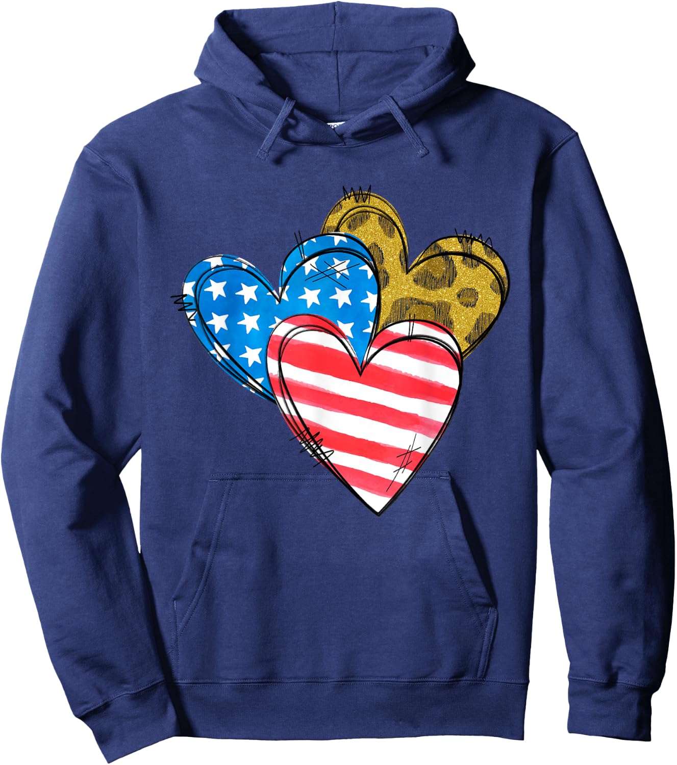 Leopard American Flag Heart Shirt 4th Of July Cute Patriotic Hoodie - Hoodie | Navy