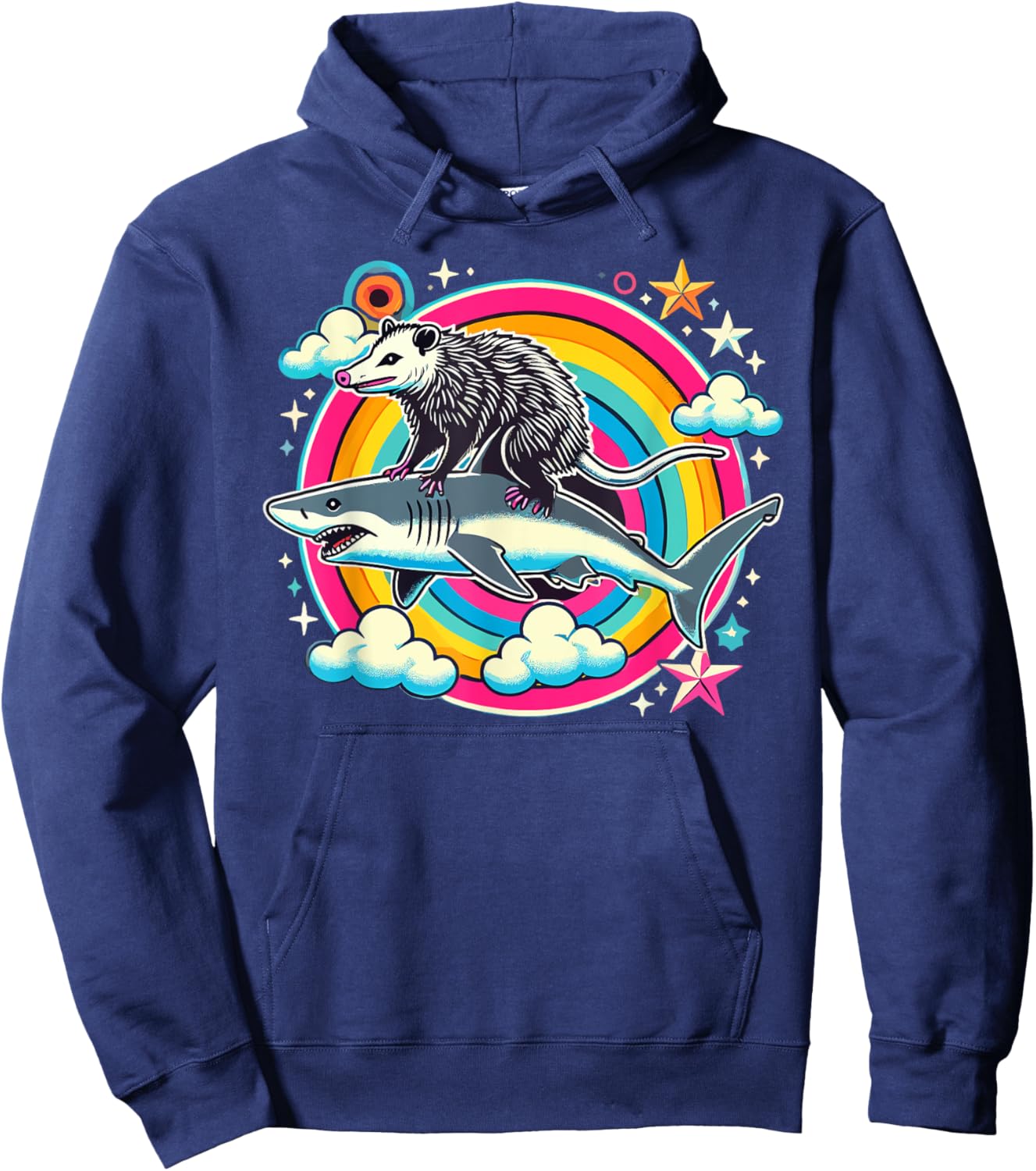 Opossum Riding Shark Funny Graphic Possum Hoodie - Hoodie | Navy