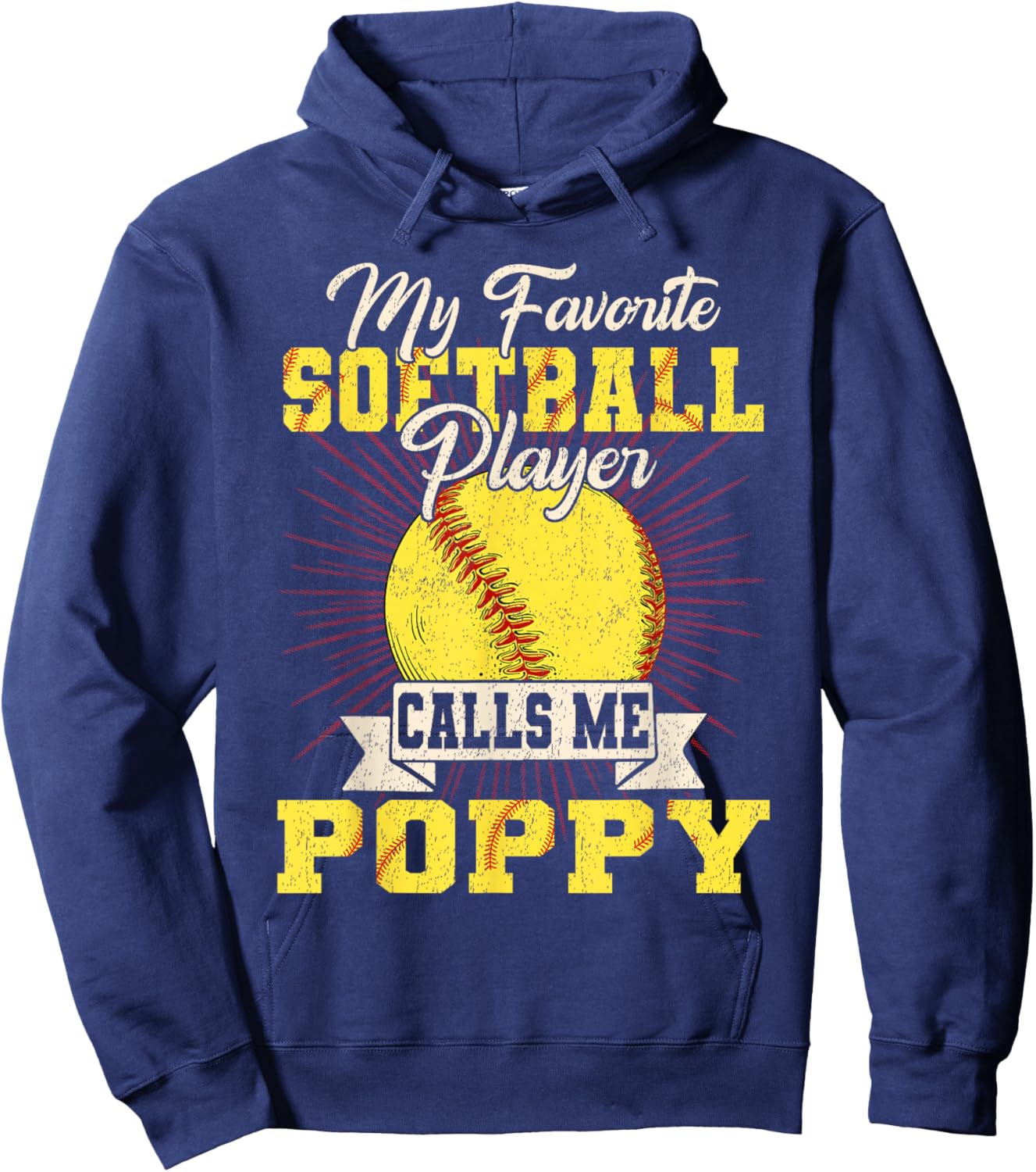 Vintage My Favorite Softball Player Calls Me Poppy Hoodie - Hoodie | Navy