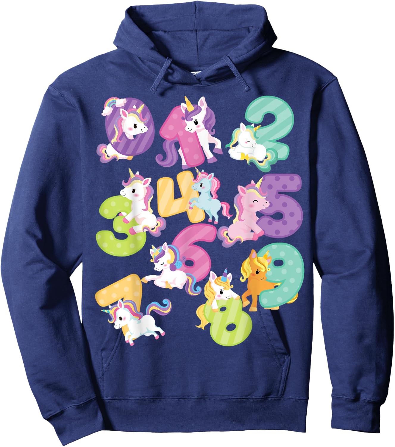 Cute happy unicorn Numbers Math day back to school kids gift Hoodie - Hoodie | Navy