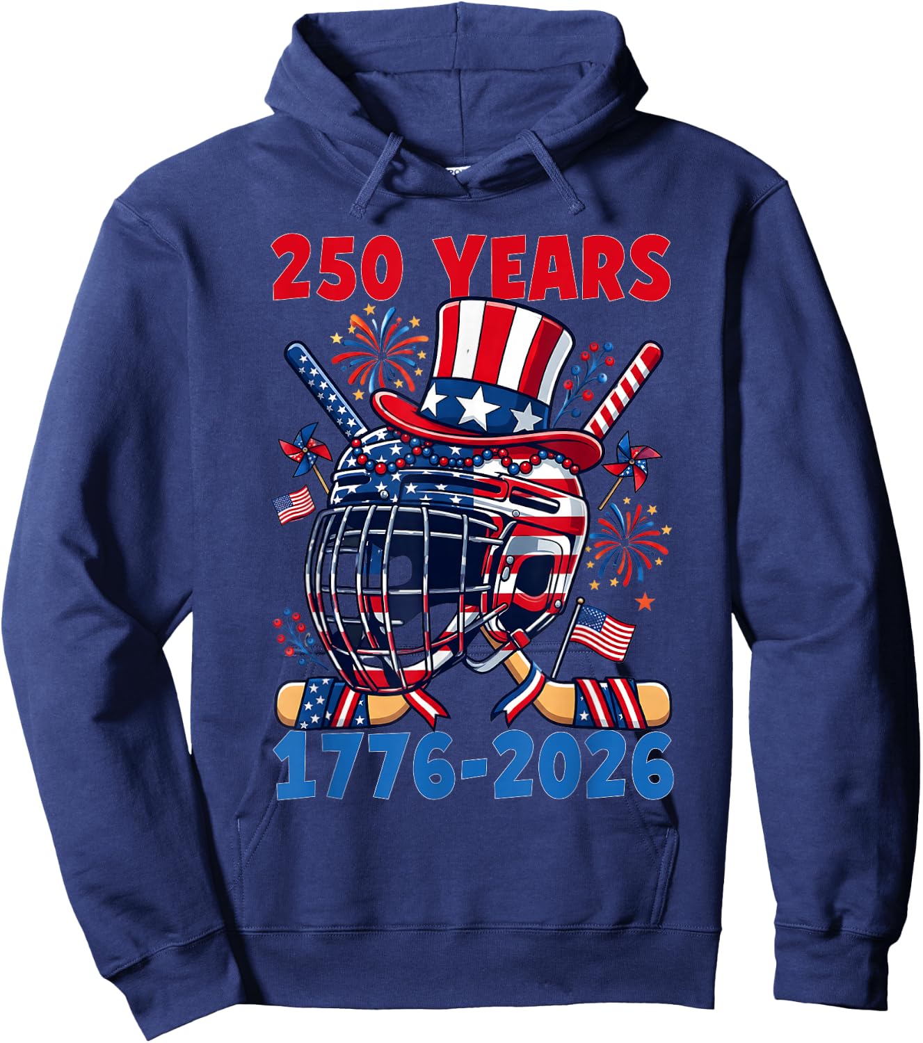 250 Years 1776 2026 250th Anniversary Ice Hockey 4th of July Hoodie - Hoodie | Navy