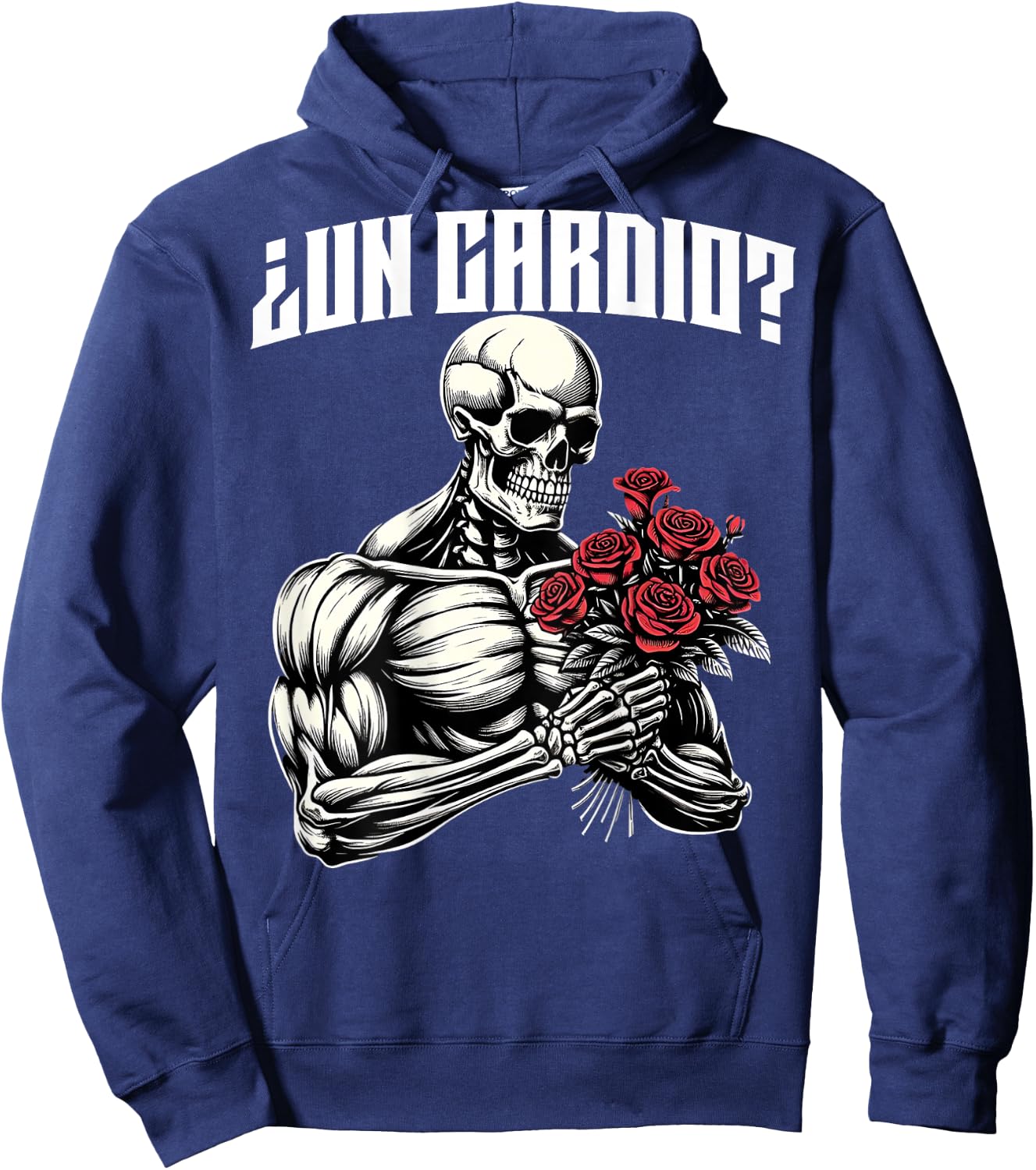 Un cardio? Espalda. Calaca con flores rosas, calacas gym Hoodie - Hoodie | Navy