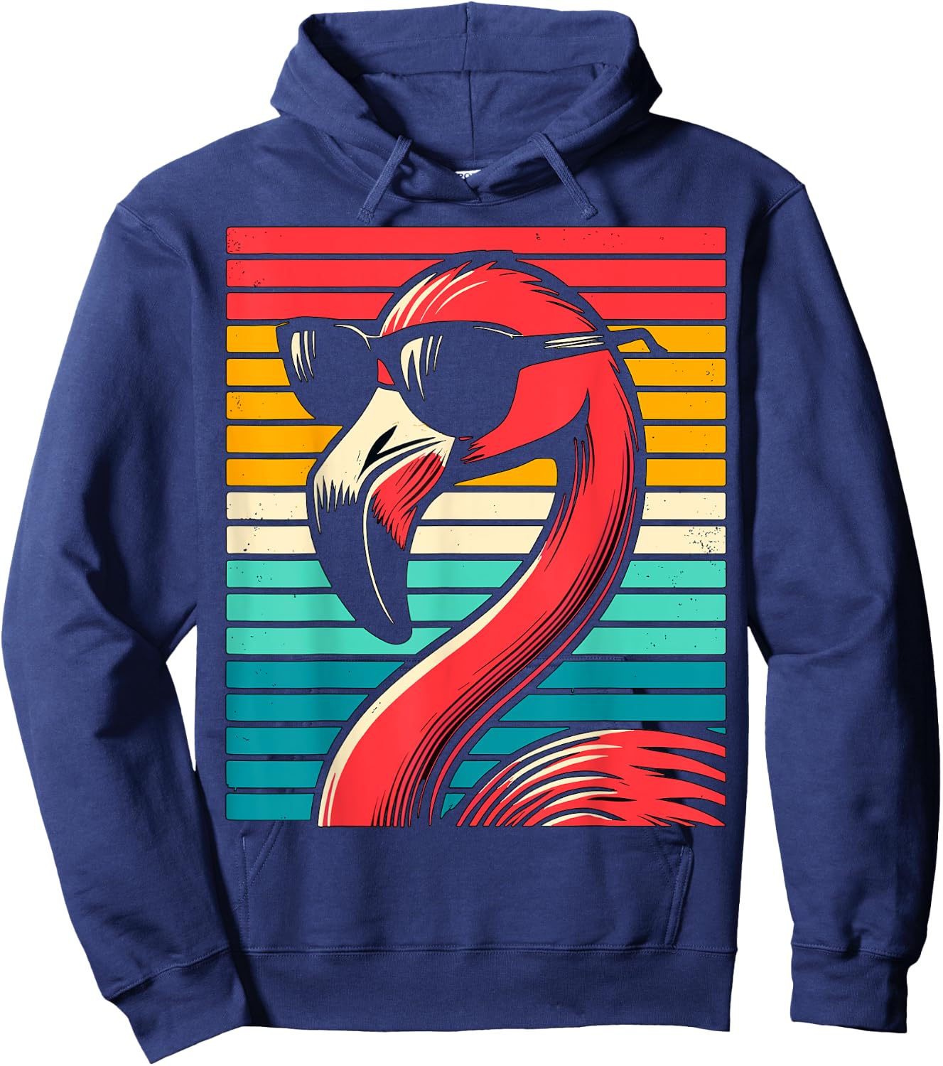 cool Flamingo with Sunglasses 70s 80s 90s Party Retro Hoodie - Hoodie | Navy