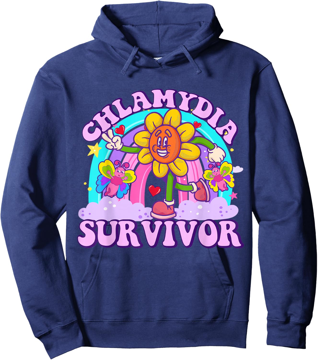 Chlamydia Survivor Funny Sarcastic Ironic Y2K Inappropriate Hoodie - Hoodie | Navy