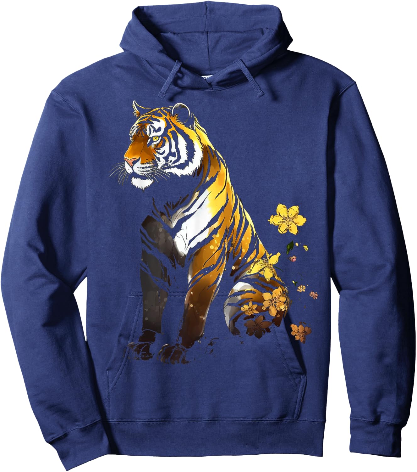 Tiger Artwork Flowers - Animal Art Tiger Hoodie - Hoodie | Navy